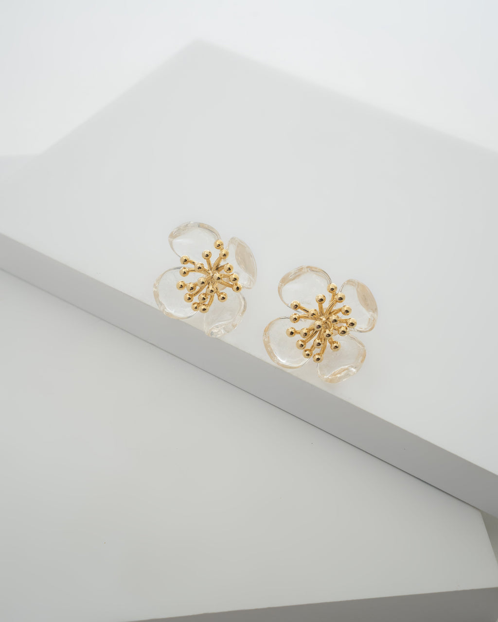Elegant Clear Flower Stud Earrings with Gold Accents