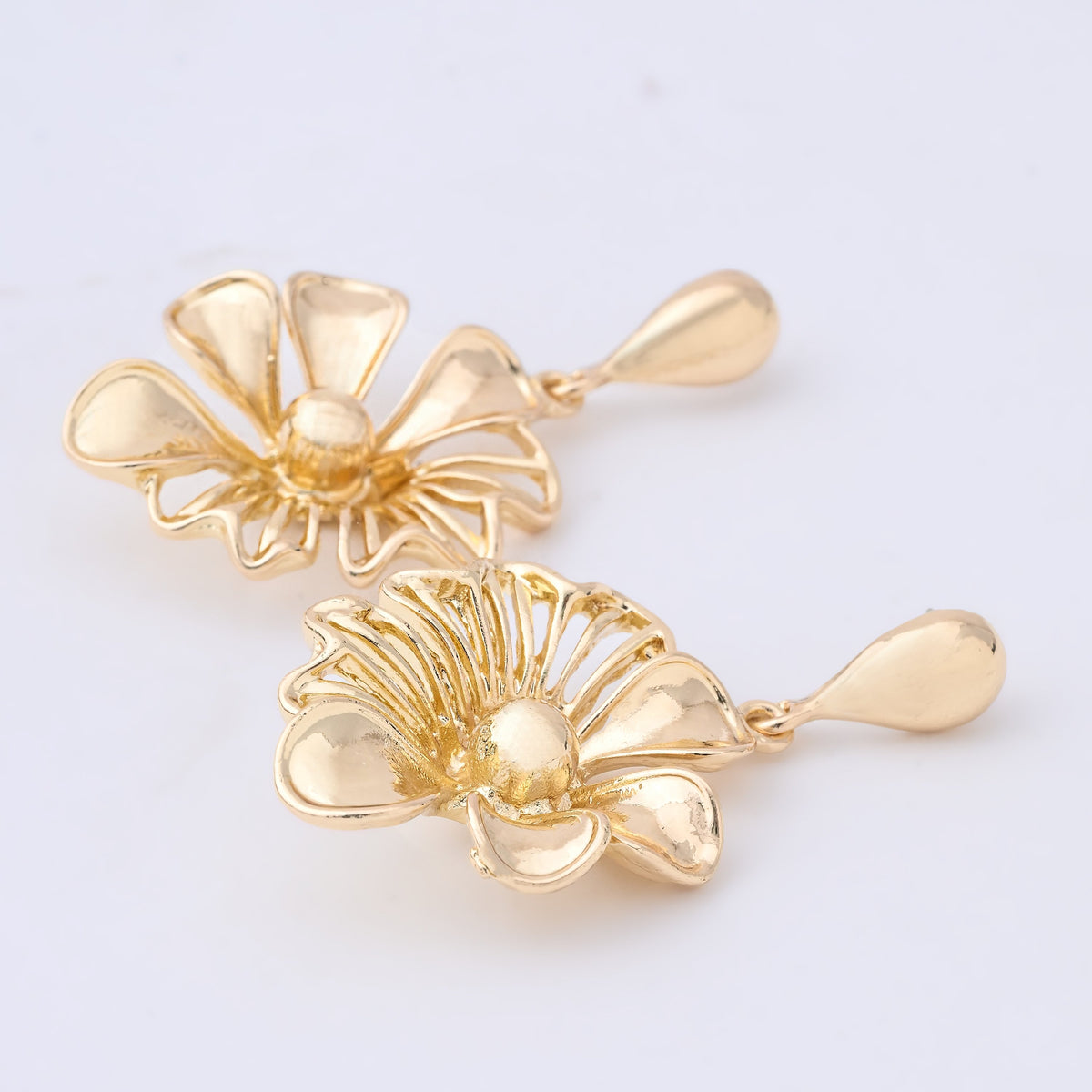 Elegant Floral Drop Earrings in Gold Tone
