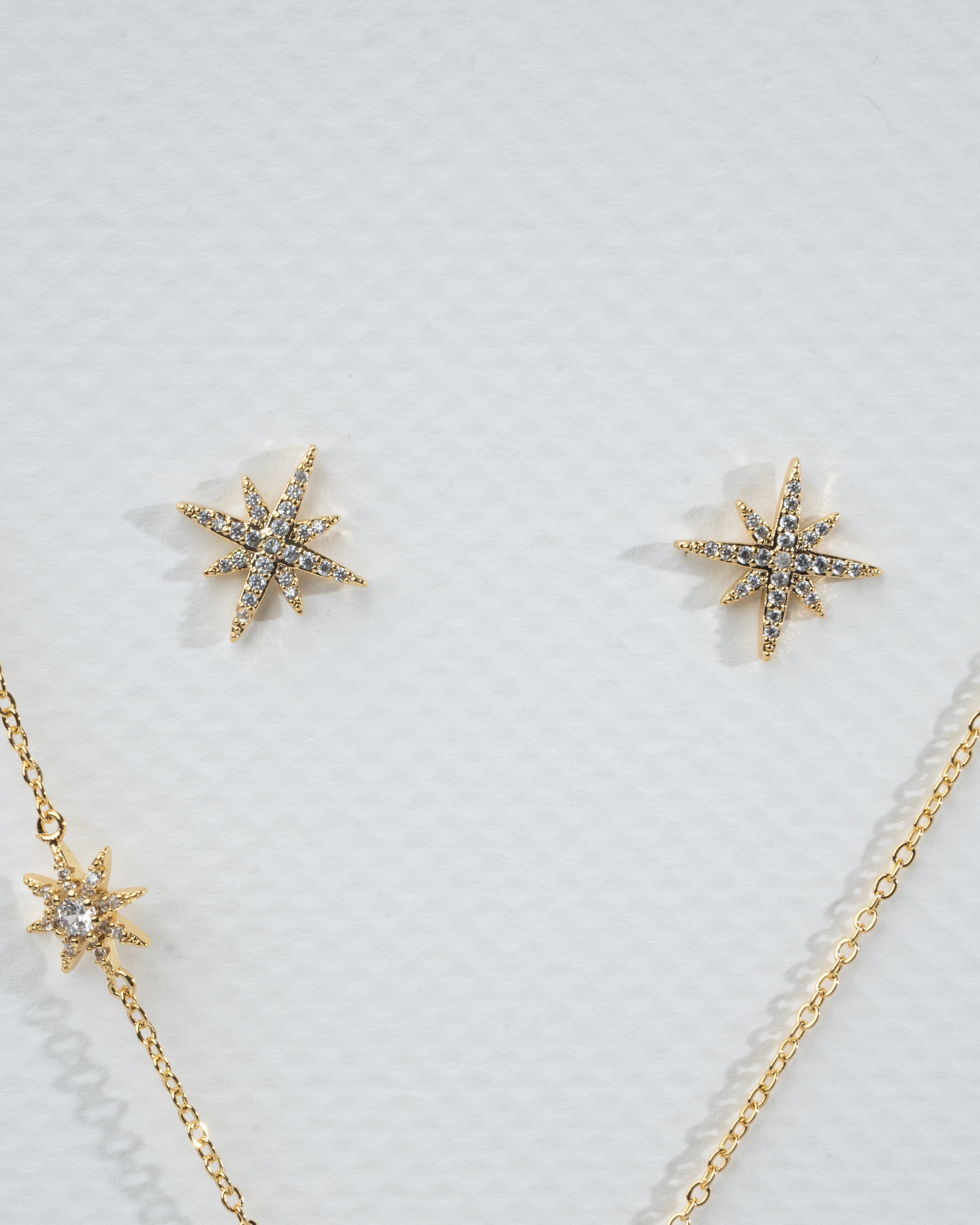 Stellar Starburst Necklace and Earring Set in Gold