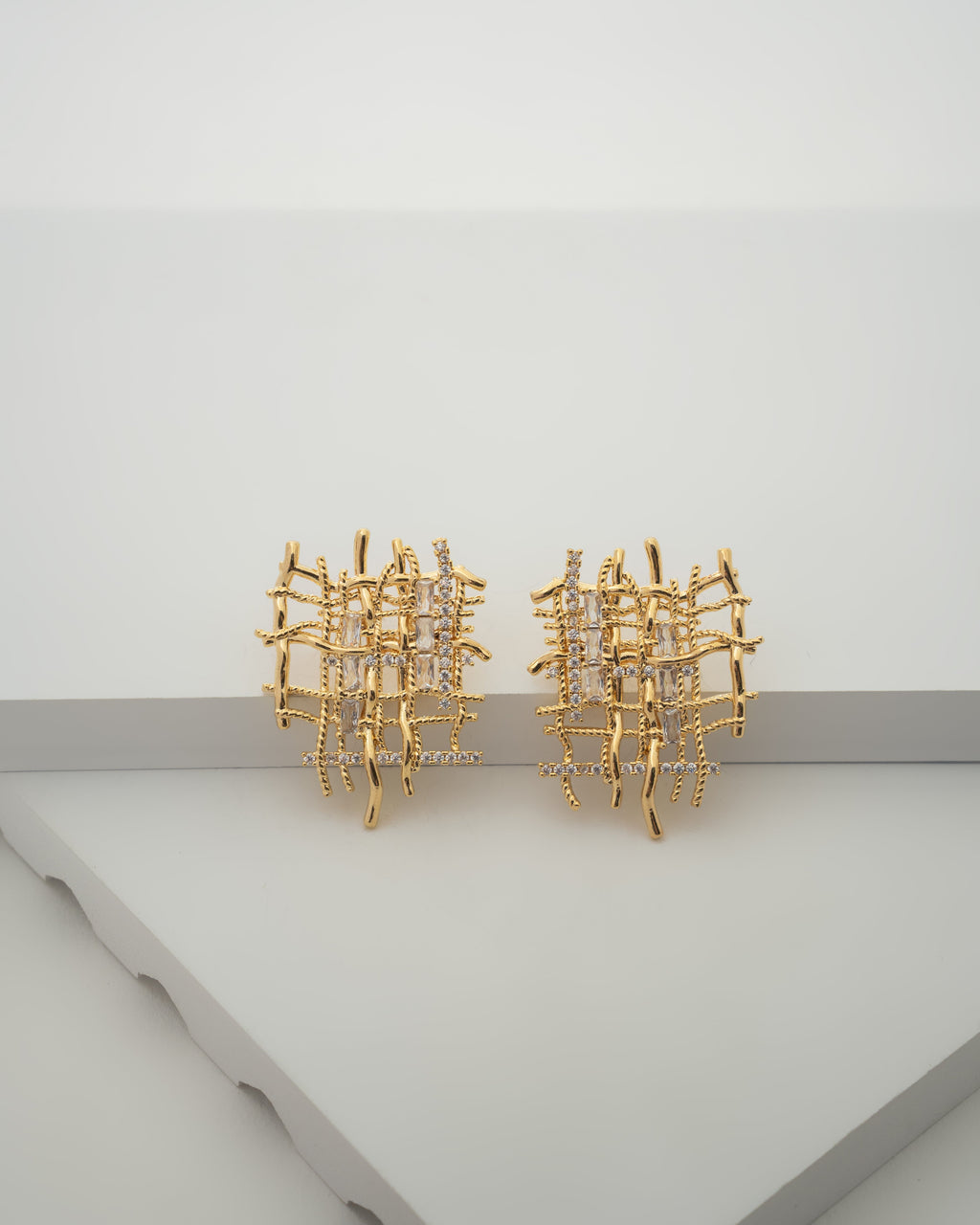 Luxurious Geometric Gold Crystal Earrings