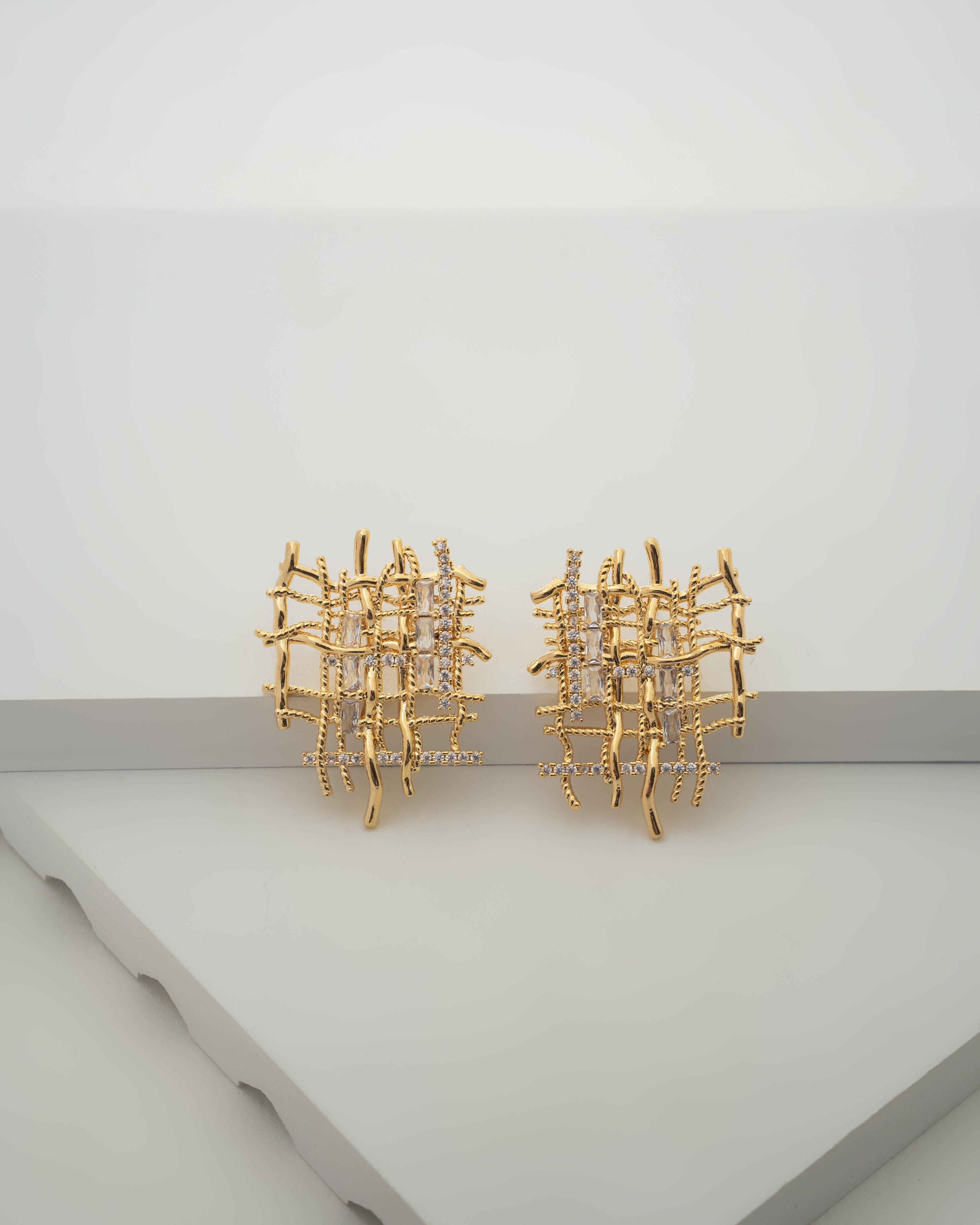 Luxurious Geometric Gold Crystal Earrings