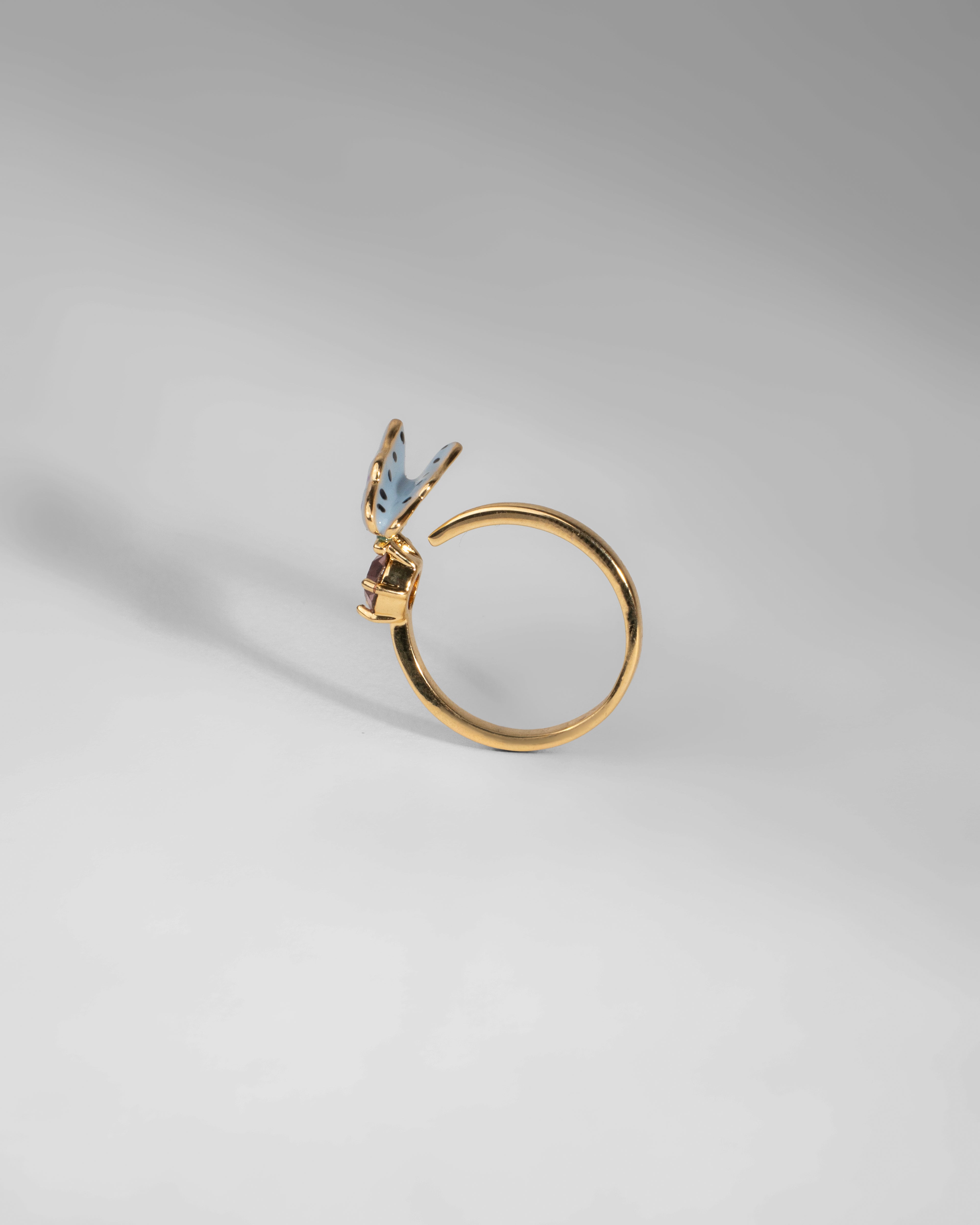 Enchanted Butterfly Gold Ring with Amethyst Charm