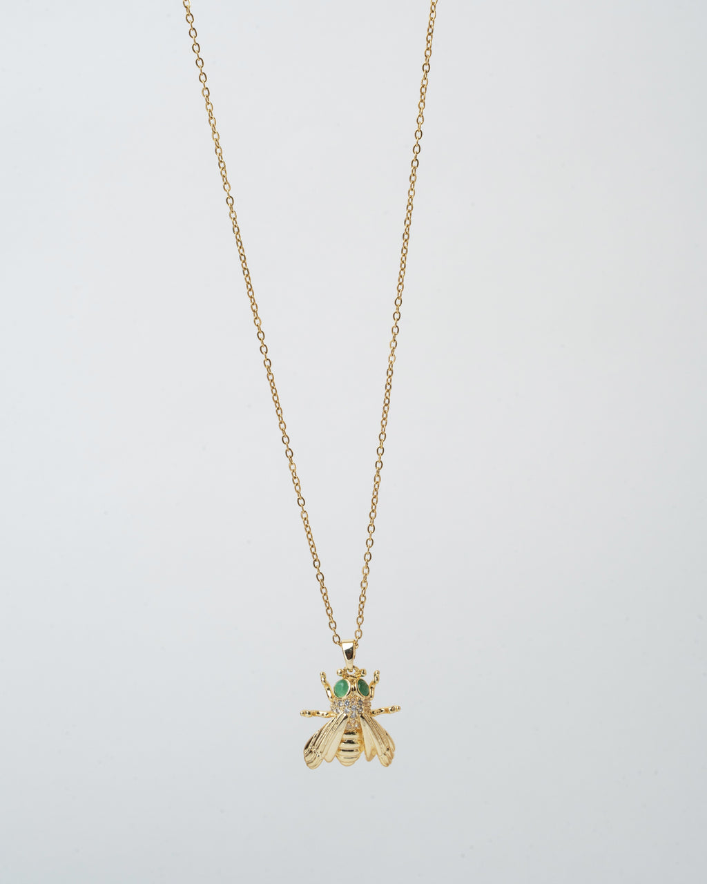 Elegant Gold-Tone Bee Pendant Necklace with Emerald Accents
