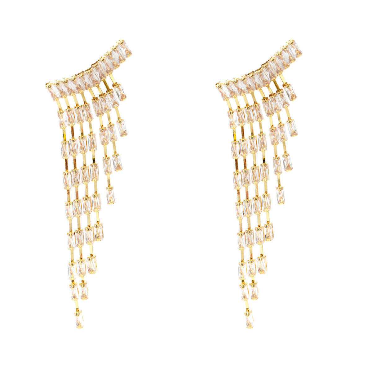 Luxurious Cascading Crystal Gold Earring