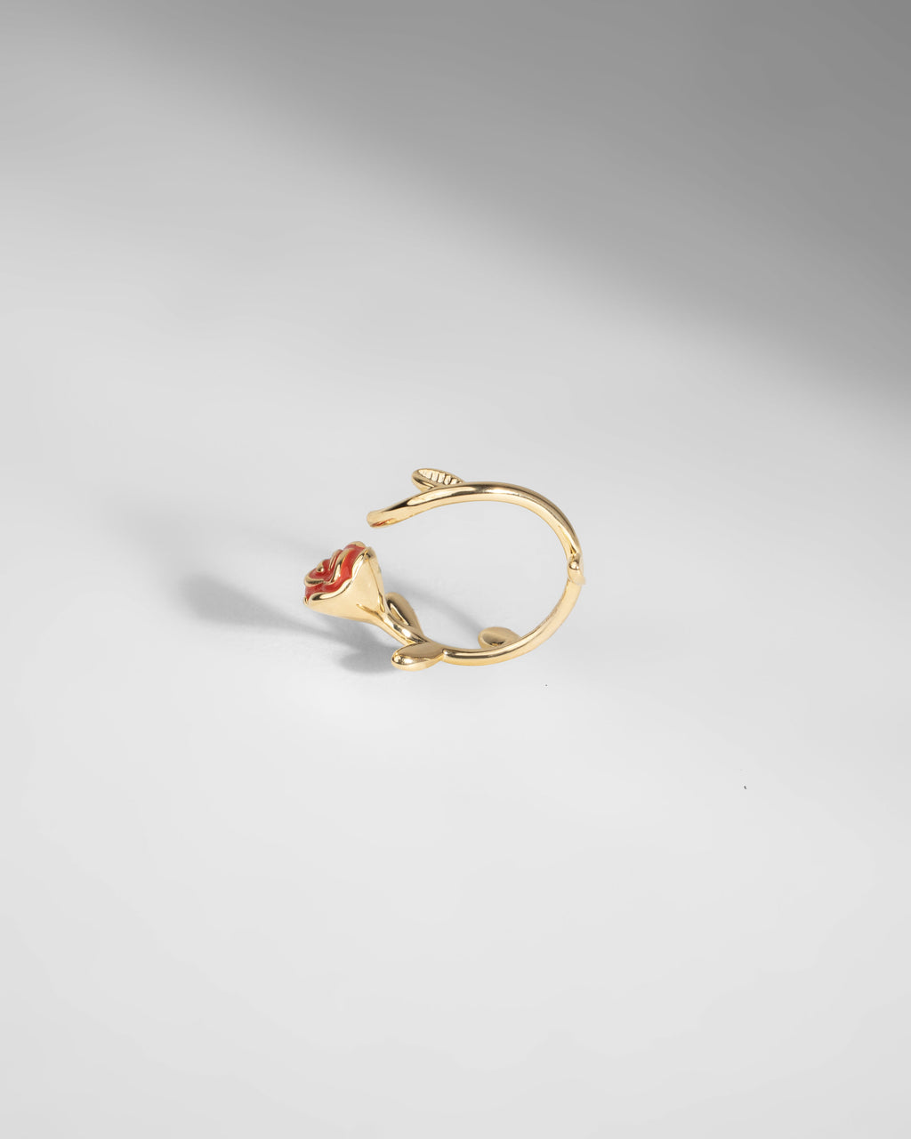 Elegant Rose Gold Open Ring with Enamel Flower Design