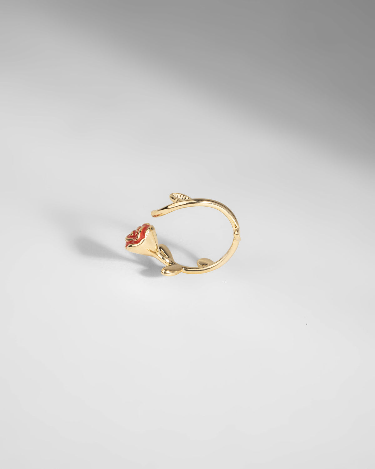 Elegant Rose Gold Open Ring with Enamel Flower Design
