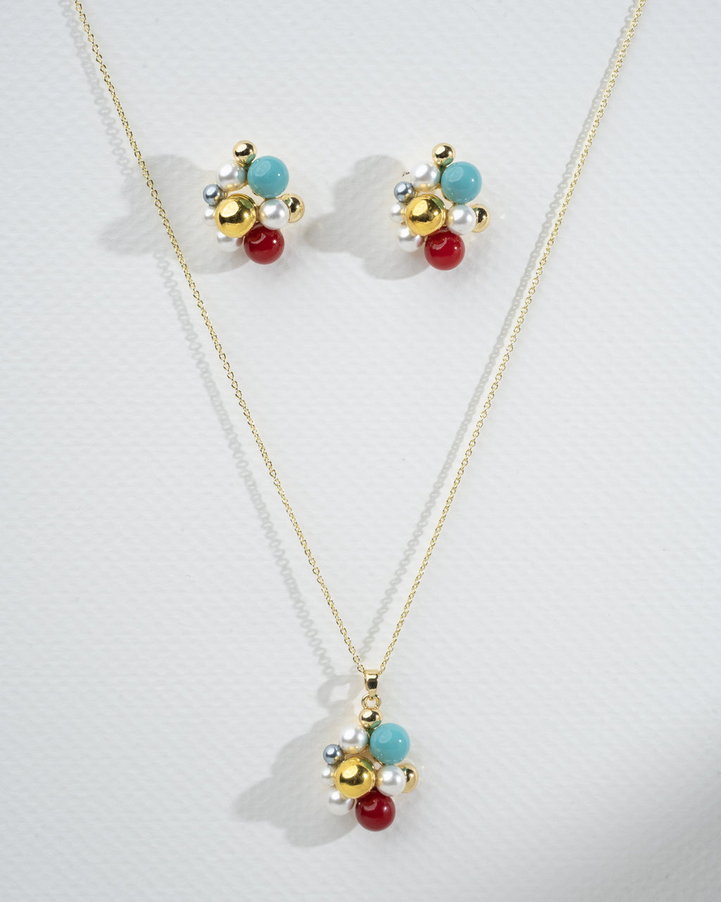 Elegant Multicolor Bead Cluster Necklace and Earring Set