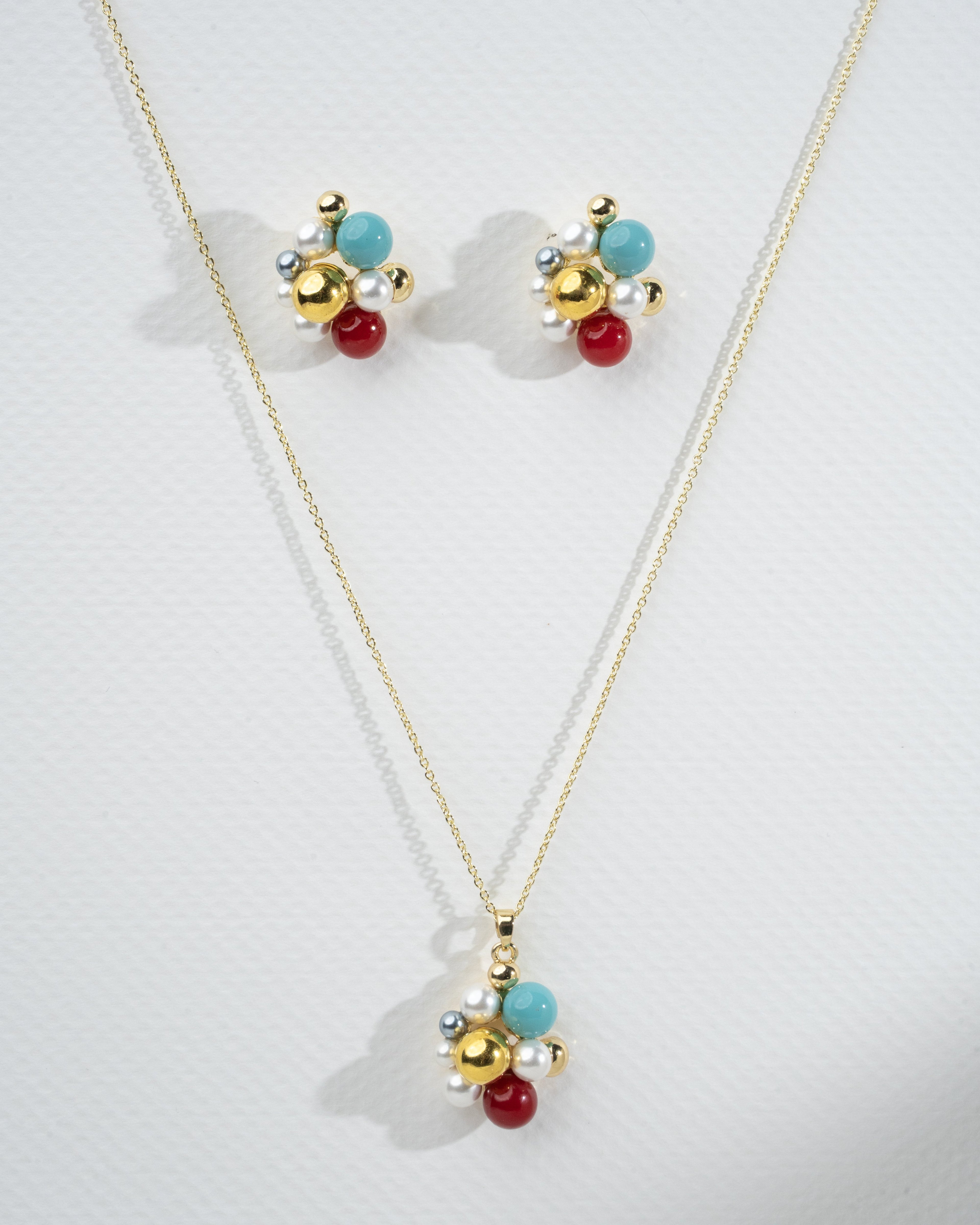 Elegant Multicolor Bead Cluster Necklace and Earring Set