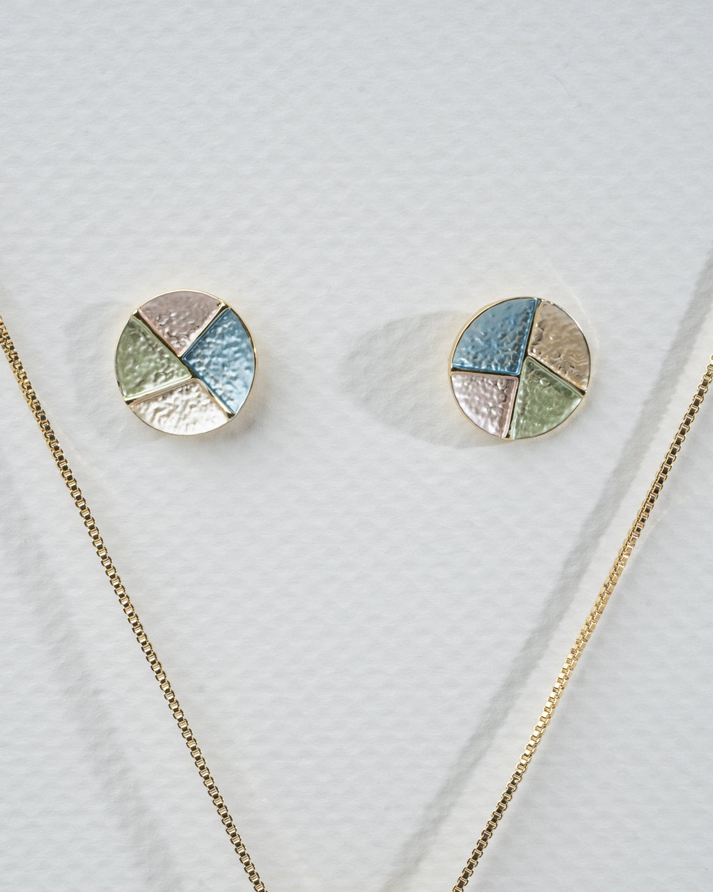 Elegant Pastel Enamel Geometric Necklace and Earrings Set