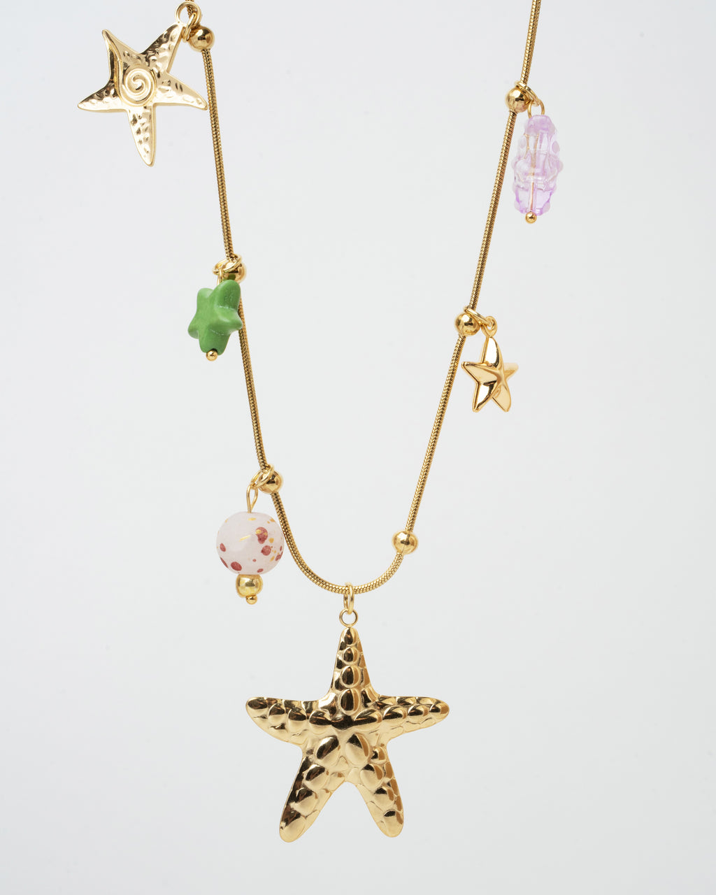 Gold-Plated Starfish Charm Necklace with Beaded Accents