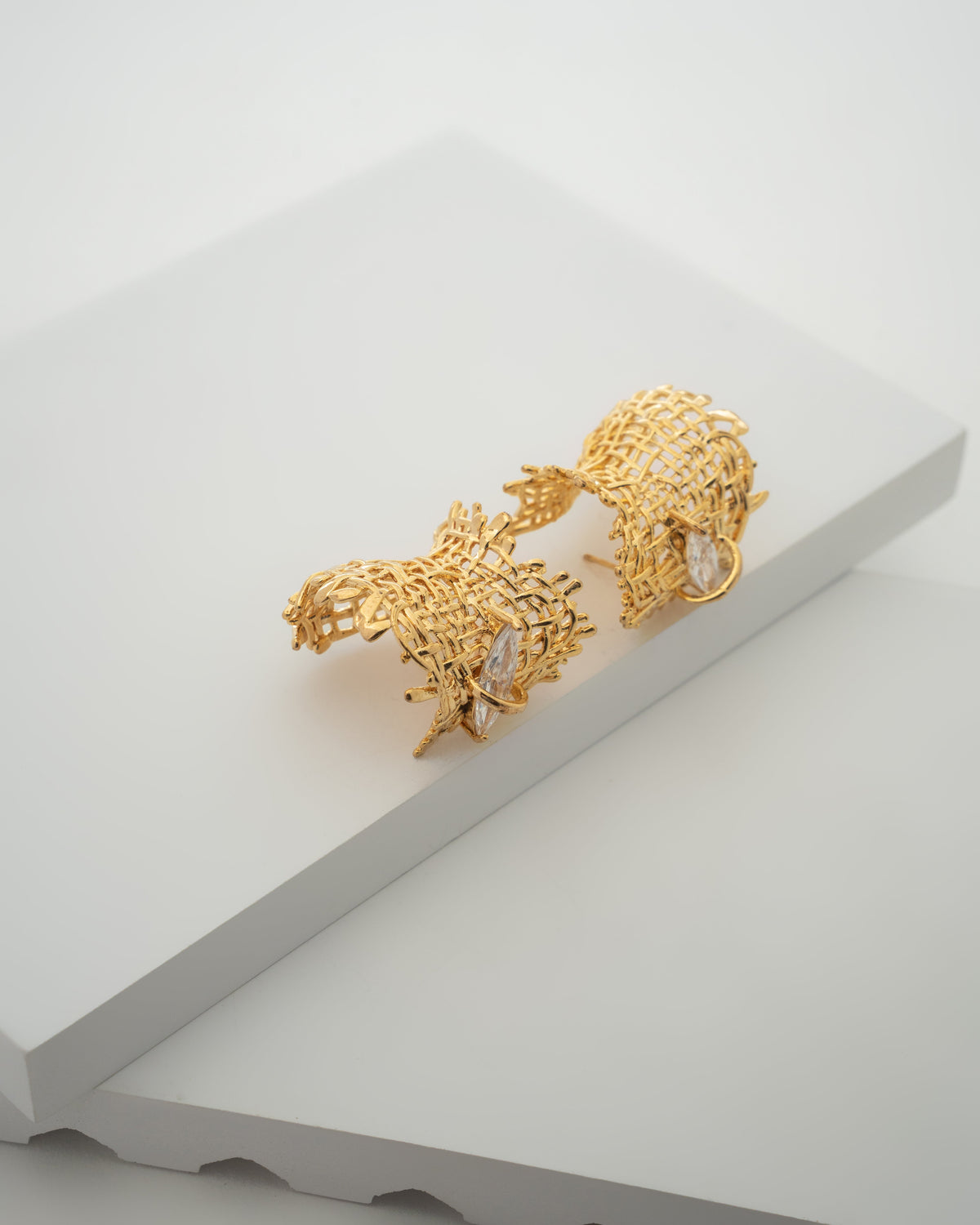 Elegant Woven Gold Plated Earrings with Crystal Accents