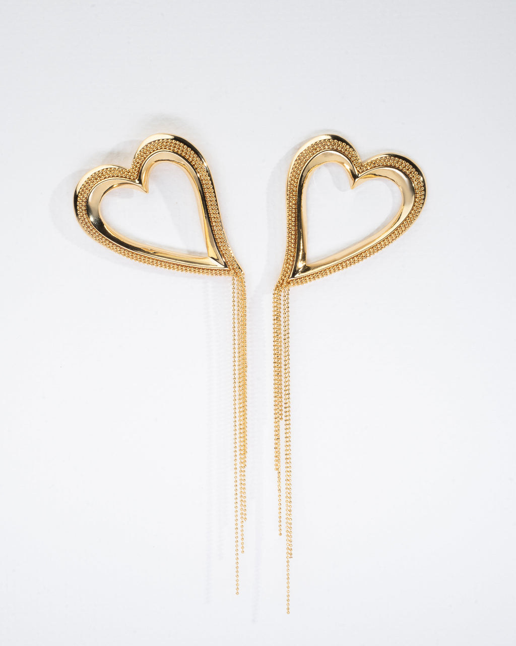 Elegant Gold Heart Drop Earrings with Chain Tassels