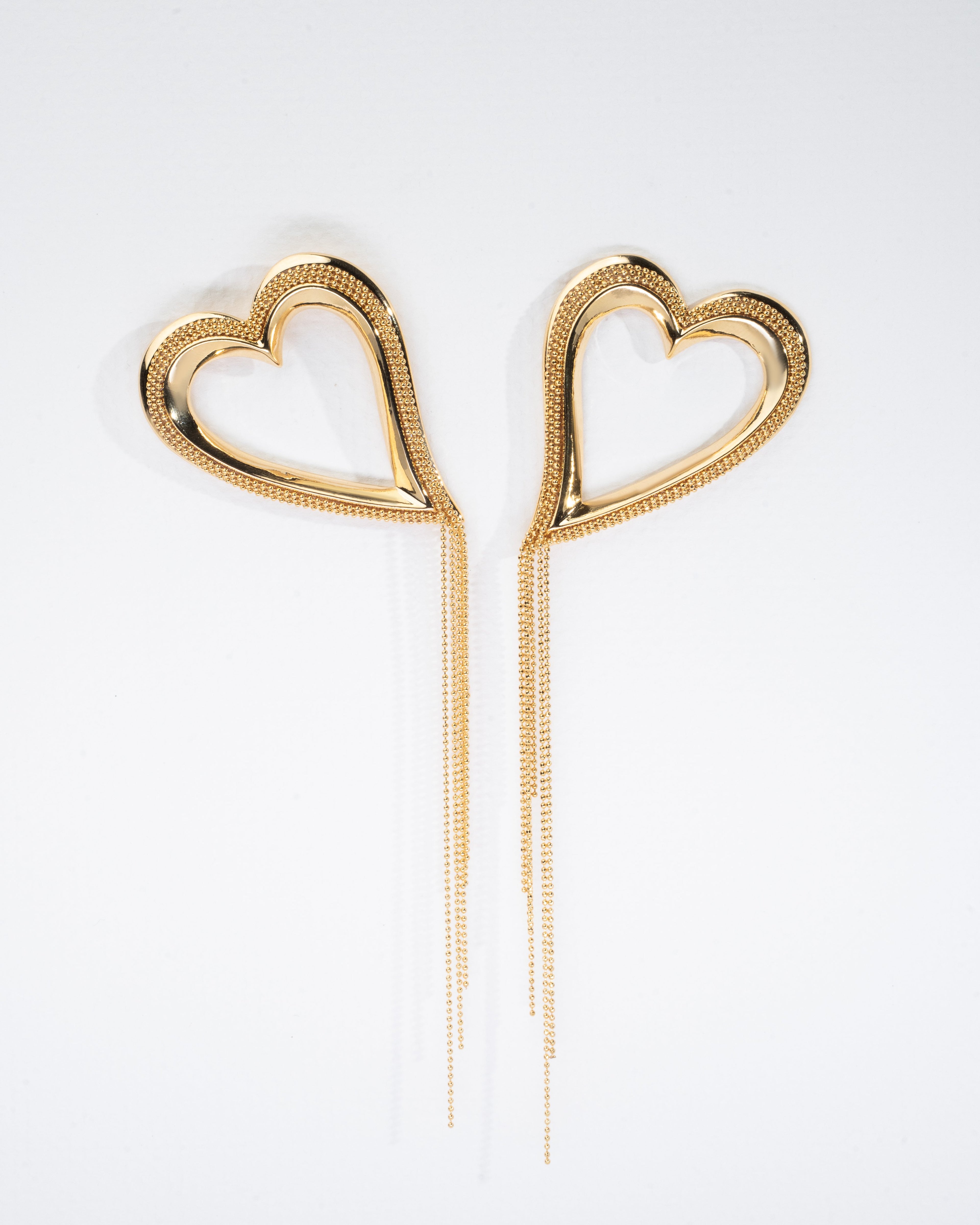 Elegant Gold Heart Drop Earrings with Chain Tassels