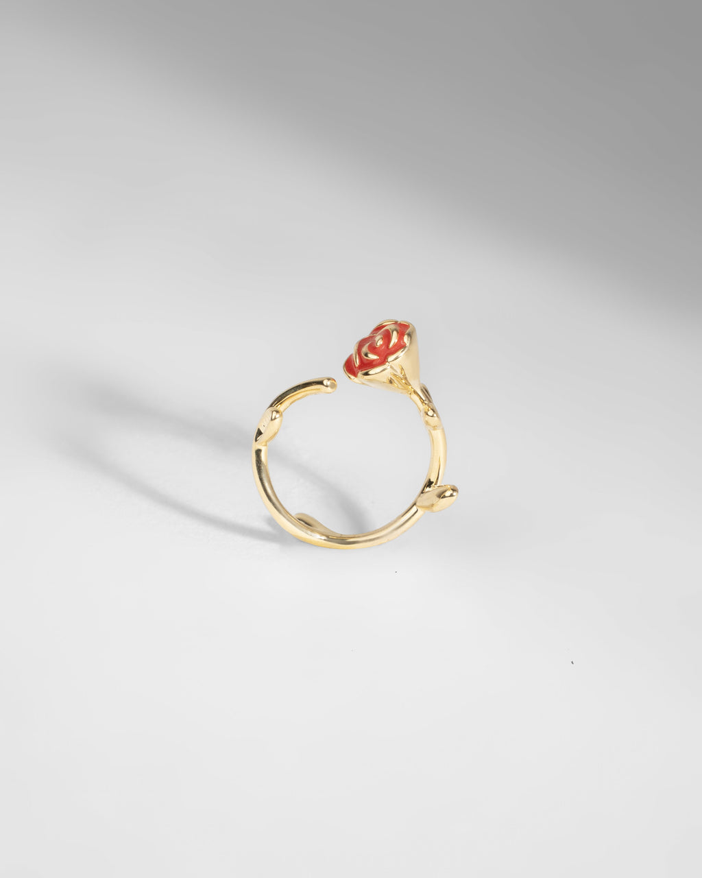 Elegant Rose Gold Open Ring with Enamel Flower Design