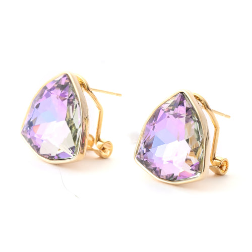 "Exquisite Trillion-Cut Amethyst Earring in Gold Setting"