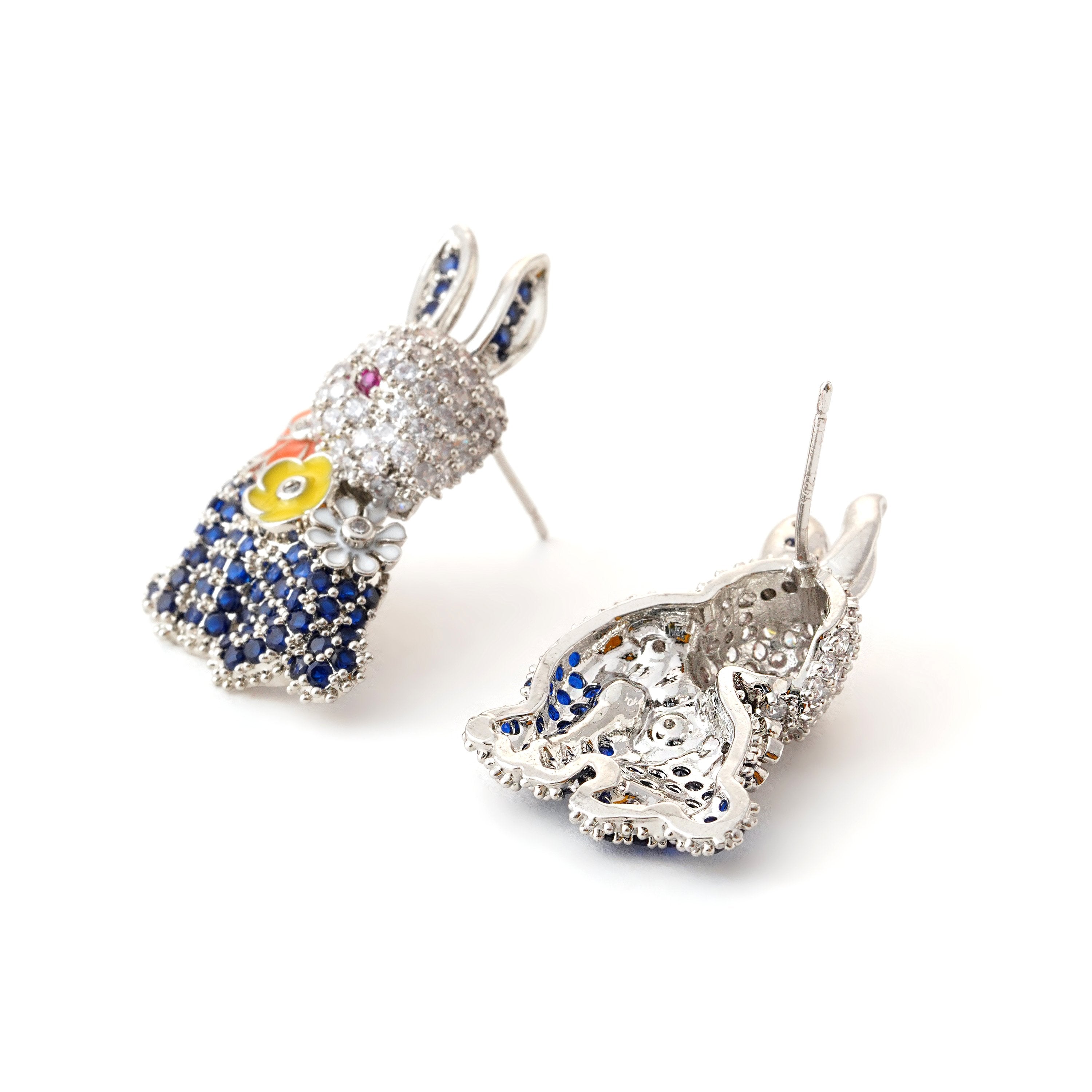 Elegant Crystal Rabbit Brooch with Floral Accents