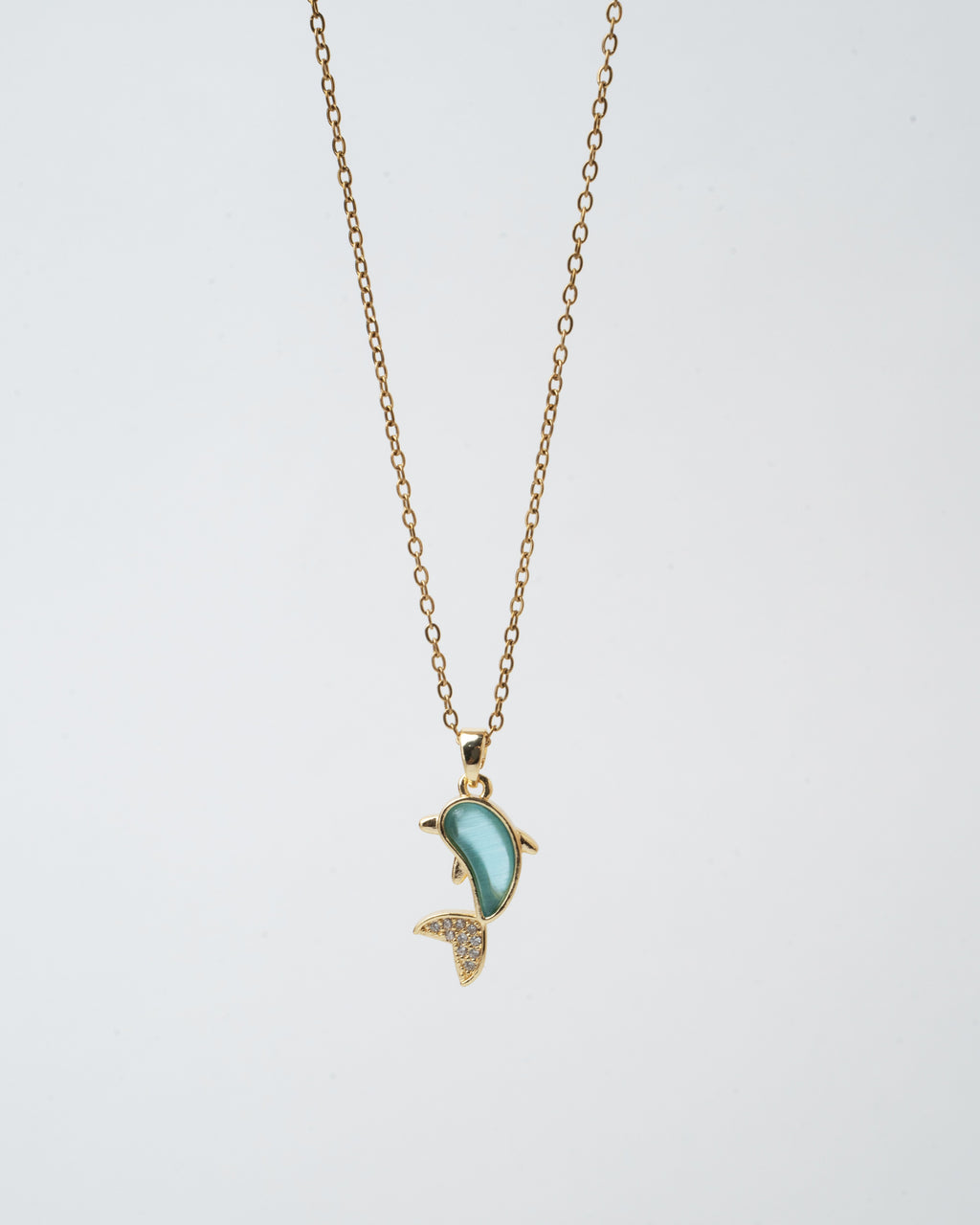 Elegant Gold-Plated Dolphin Pendant Necklace with Turquoise Enamel