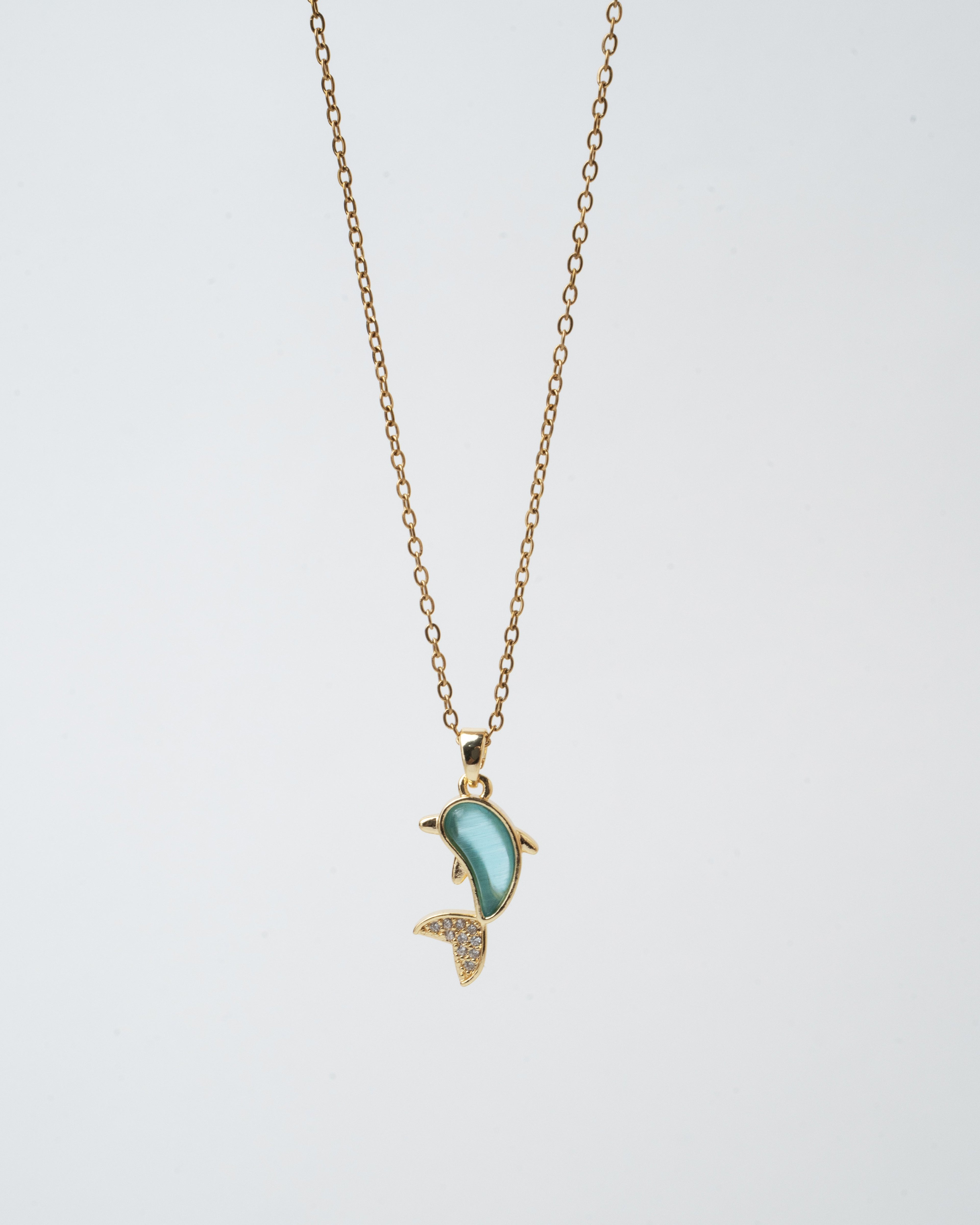 Elegant Gold-Plated Dolphin Pendant Necklace with Turquoise Enamel
