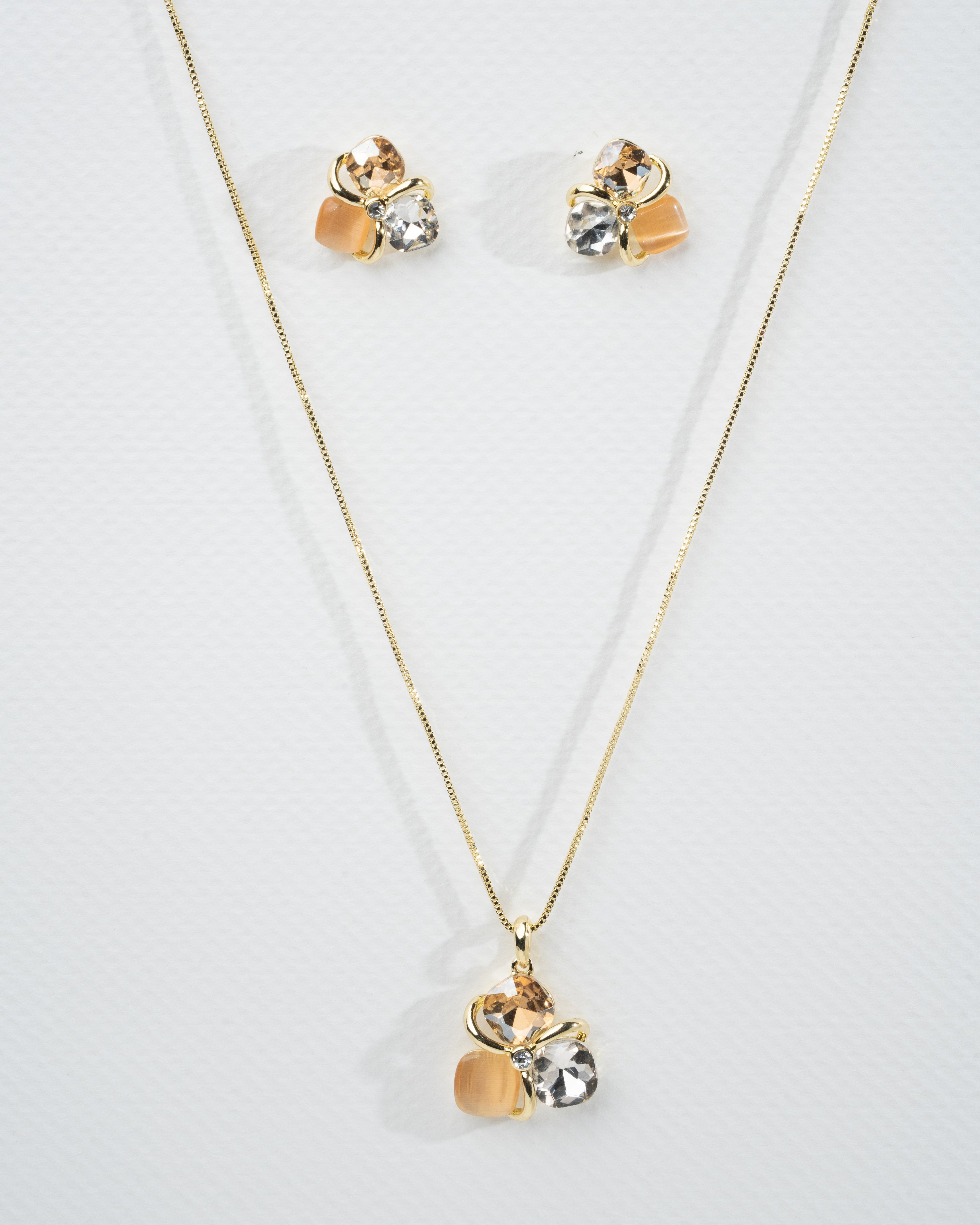 Elegant Blossom Crystal Jewelry Set - Necklace and Earrings