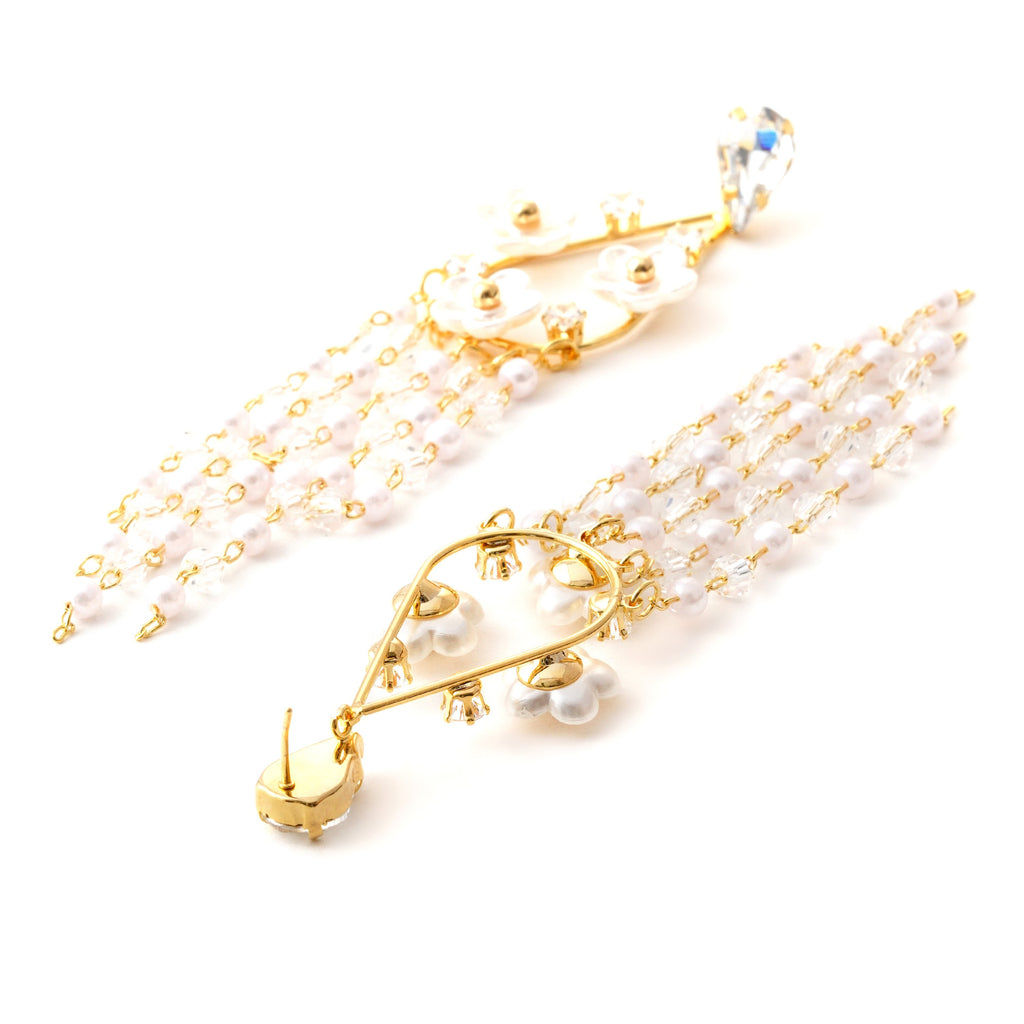 Elegant Floral Pearl Dangle Earrings