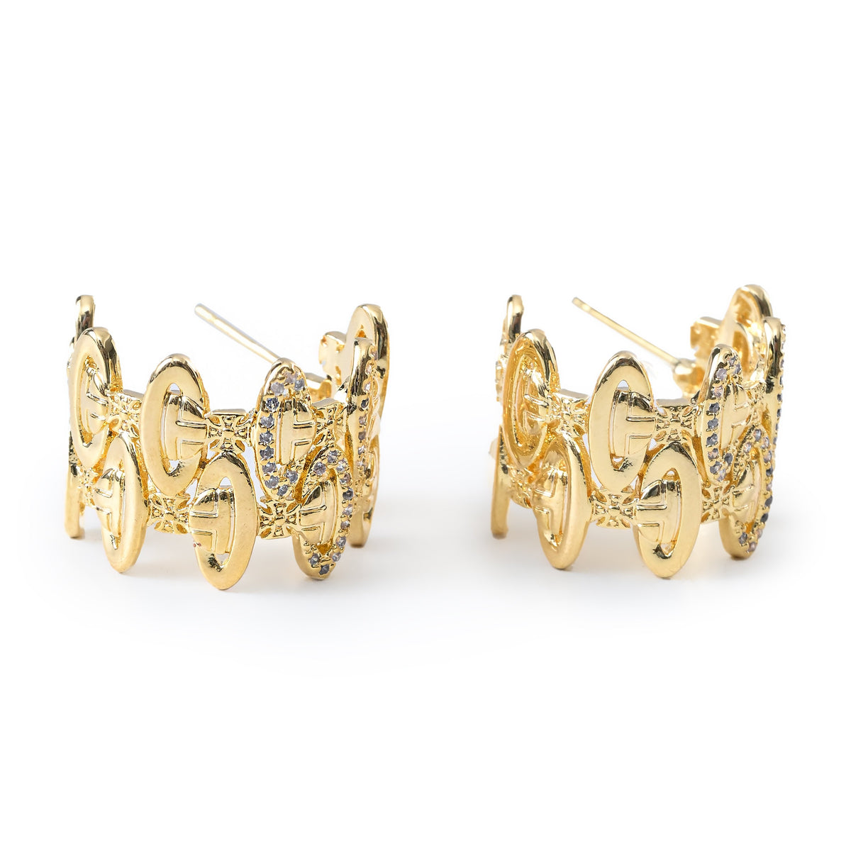 Elegant Gold-Plated Circular Motif Earrings with Crystals