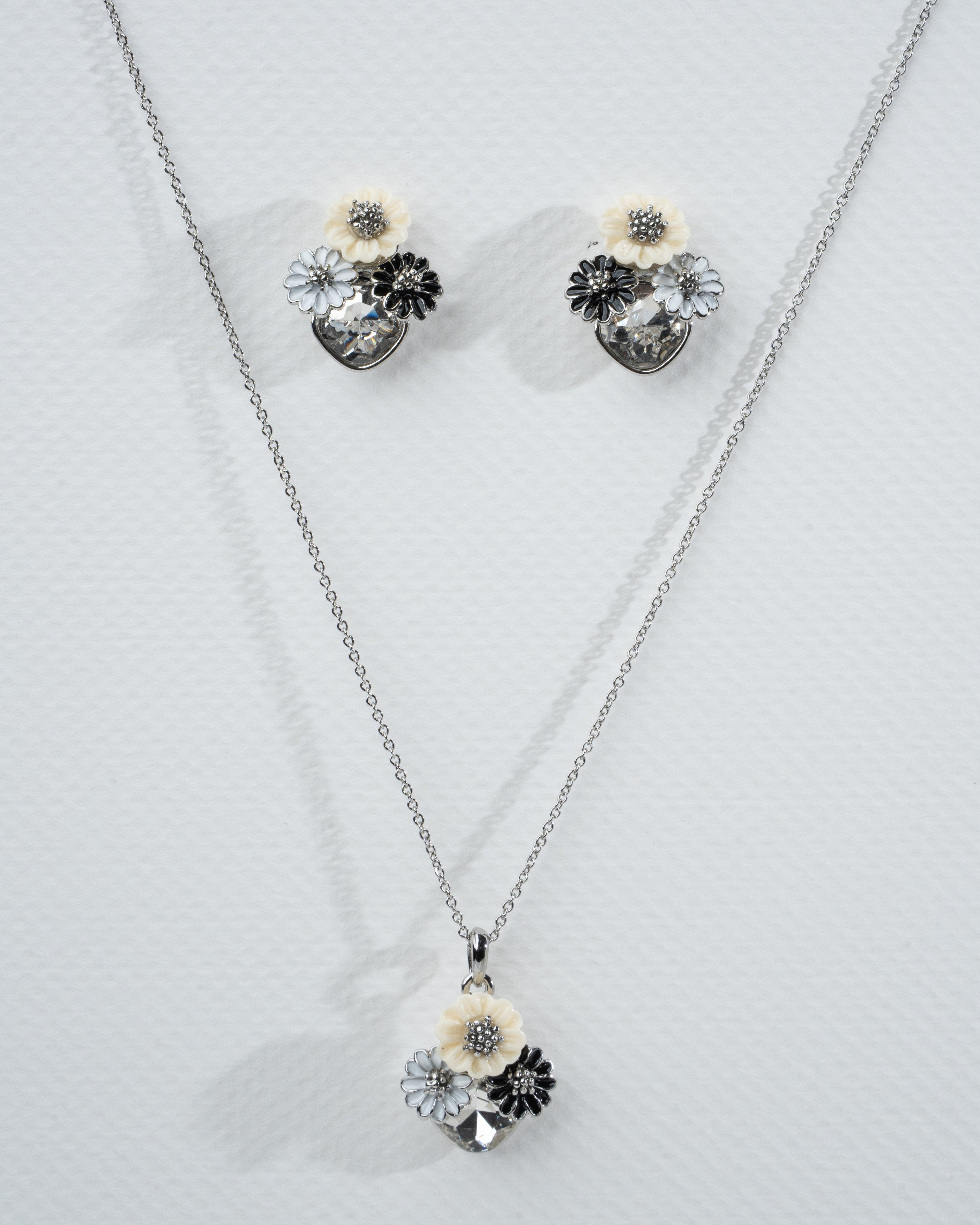 Elegant Floral Charm Necklace and Earring Set