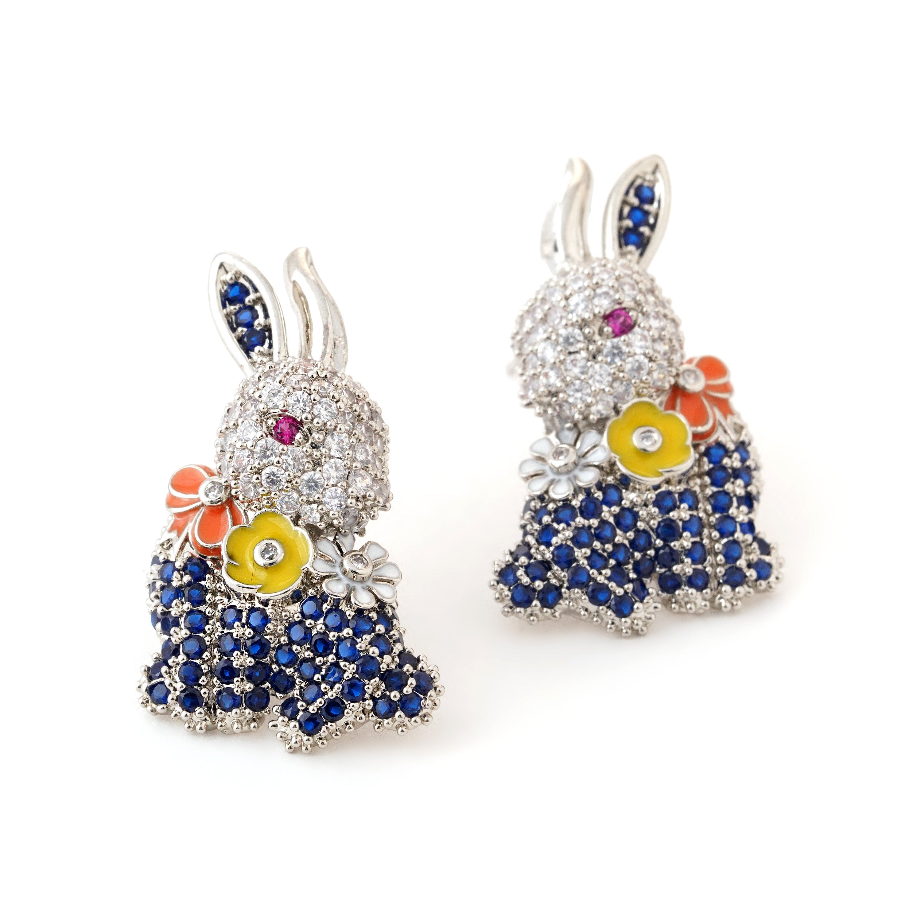 Elegant Crystal Rabbit Brooch with Floral Accents