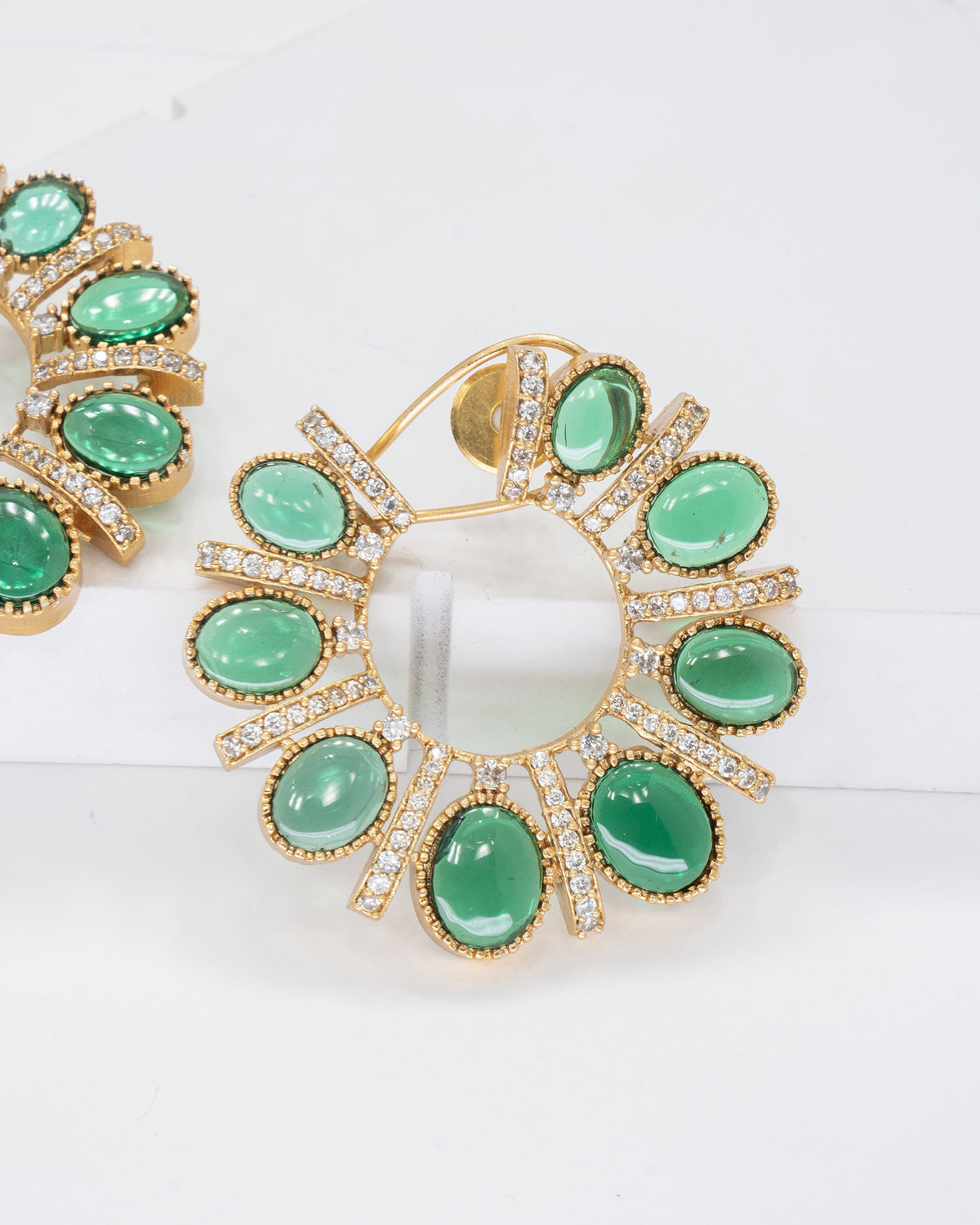 Elegance Emerald-Infused Gold Hoop Earrings