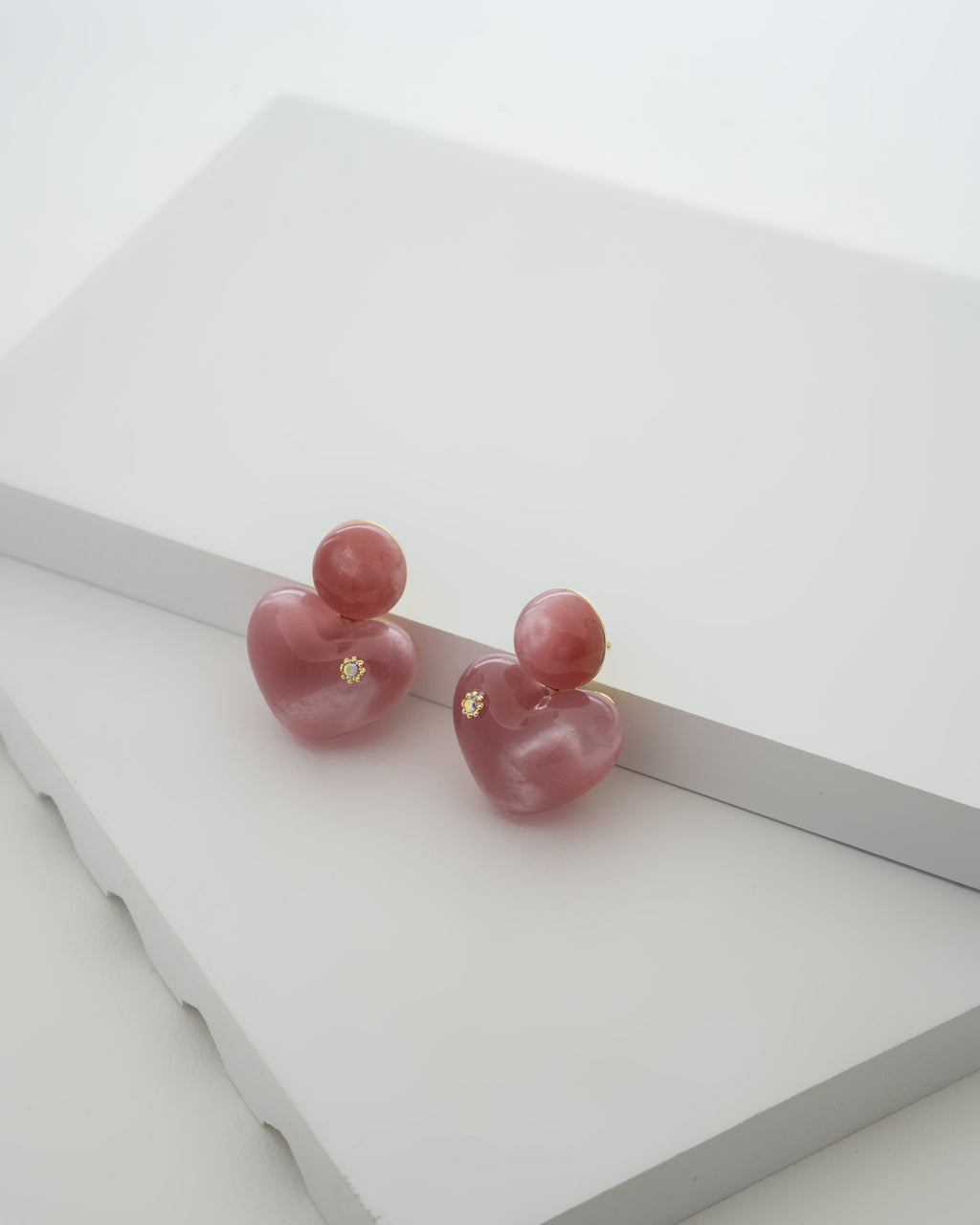 Elegant Rose Heart Shaped Earrings with Crystal Accent