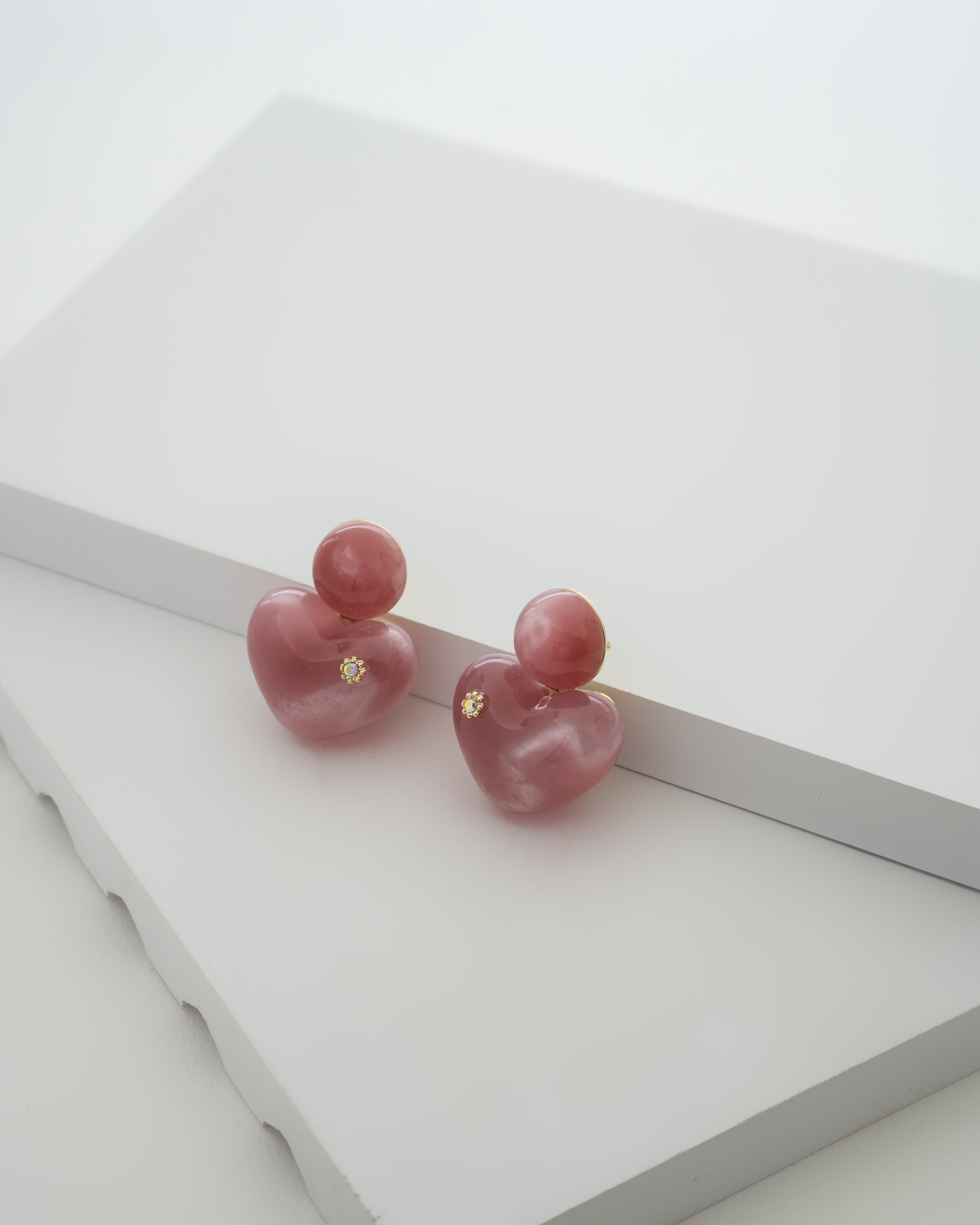 Elegant Rose Heart Shaped Earrings with Crystal Accent