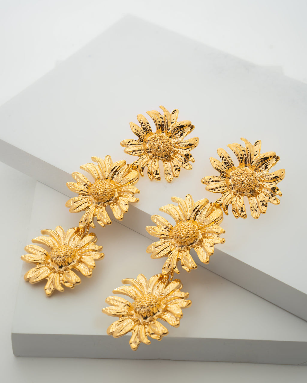 Elegant Gold Sunflower Statement Earrings