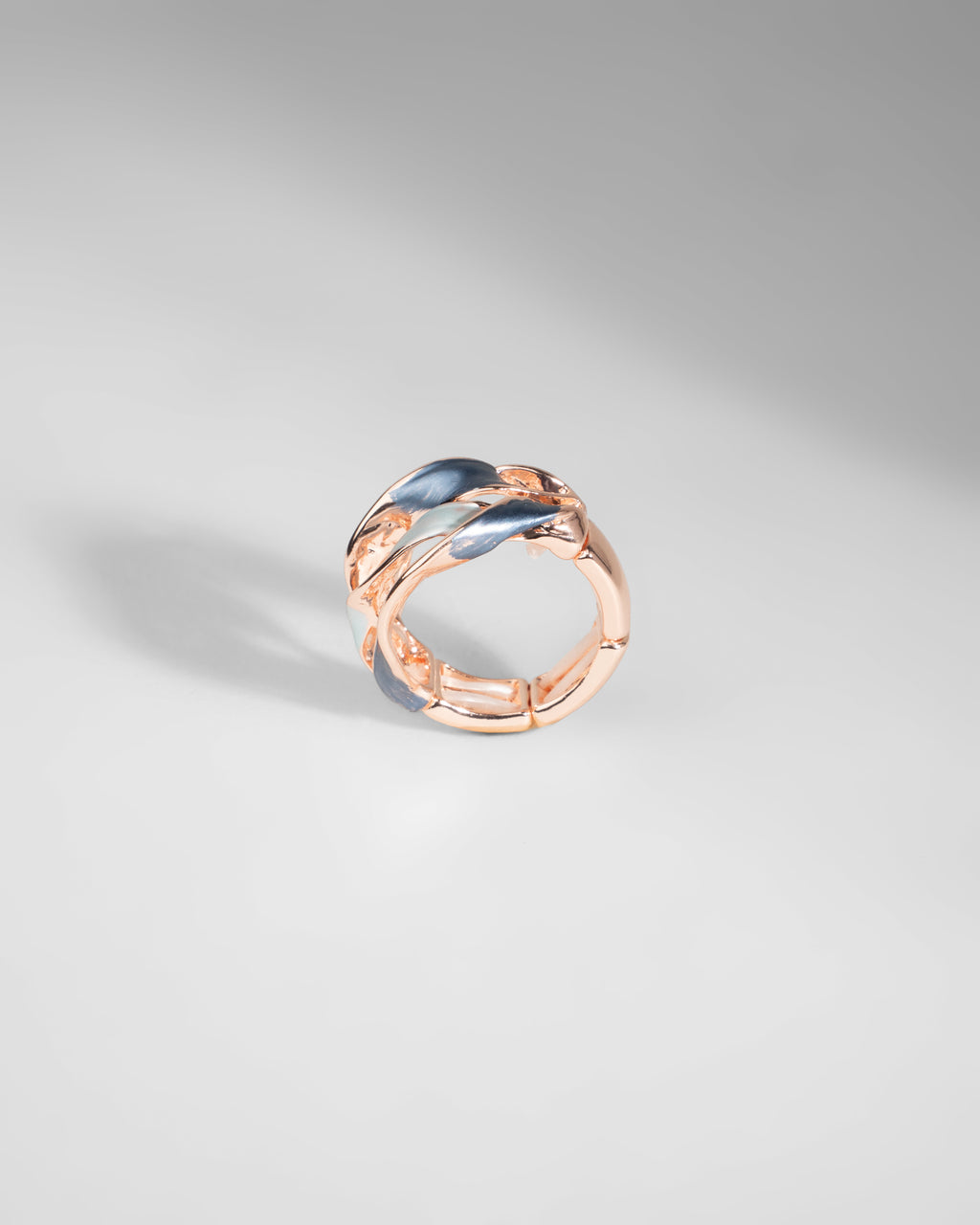 Elegant Rose Gold and Blue Enamel Statement Ring