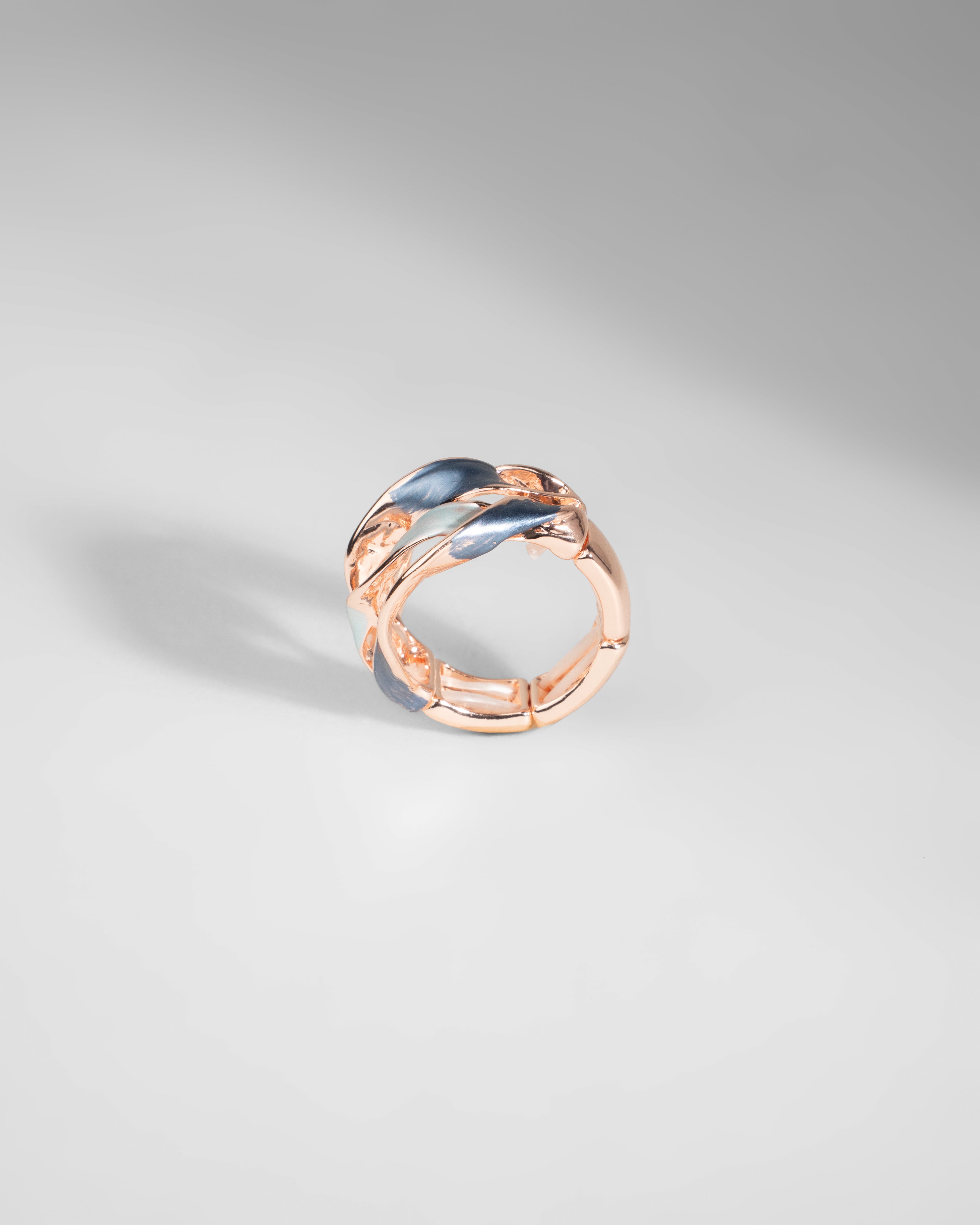Elegant Rose Gold and Blue Enamel Statement Ring