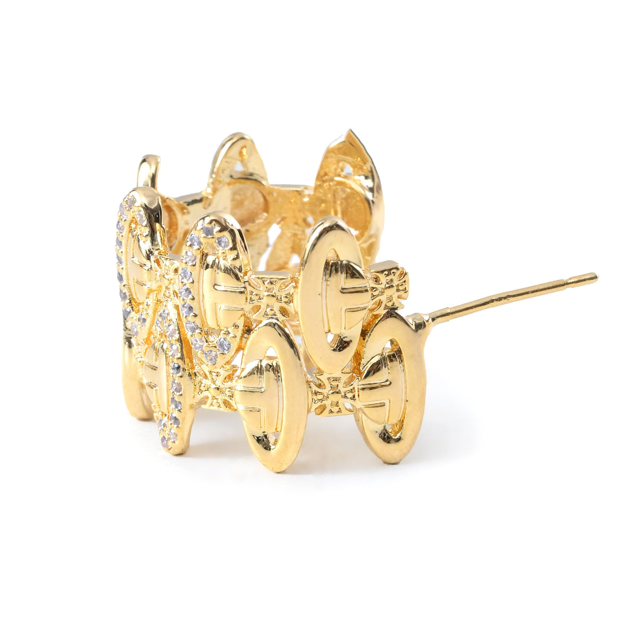Elegant Gold-Plated Circular Motif Earrings with Crystals