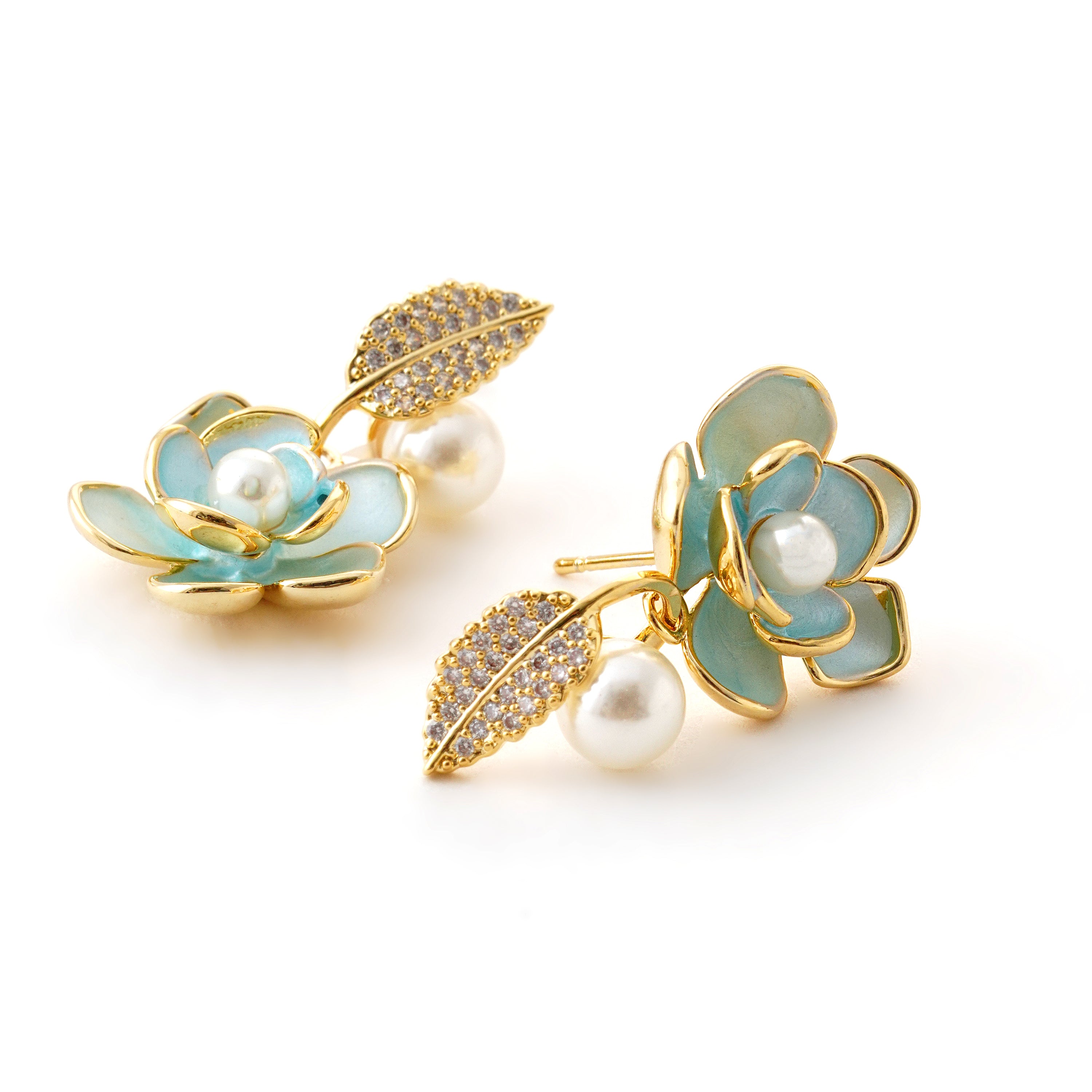 Aqua Bloom Pearl Drop Earrings