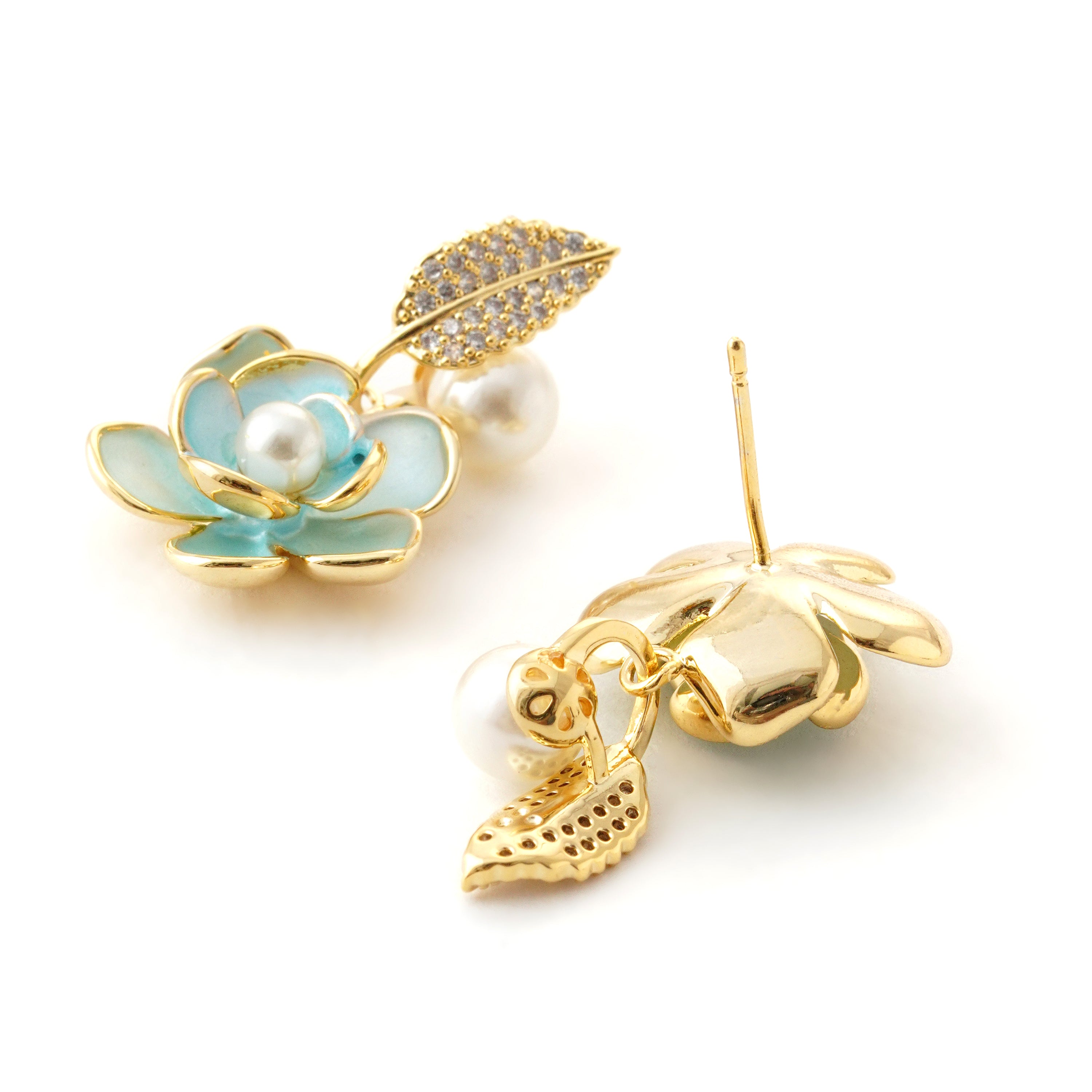 Aqua Bloom Pearl Drop Earrings