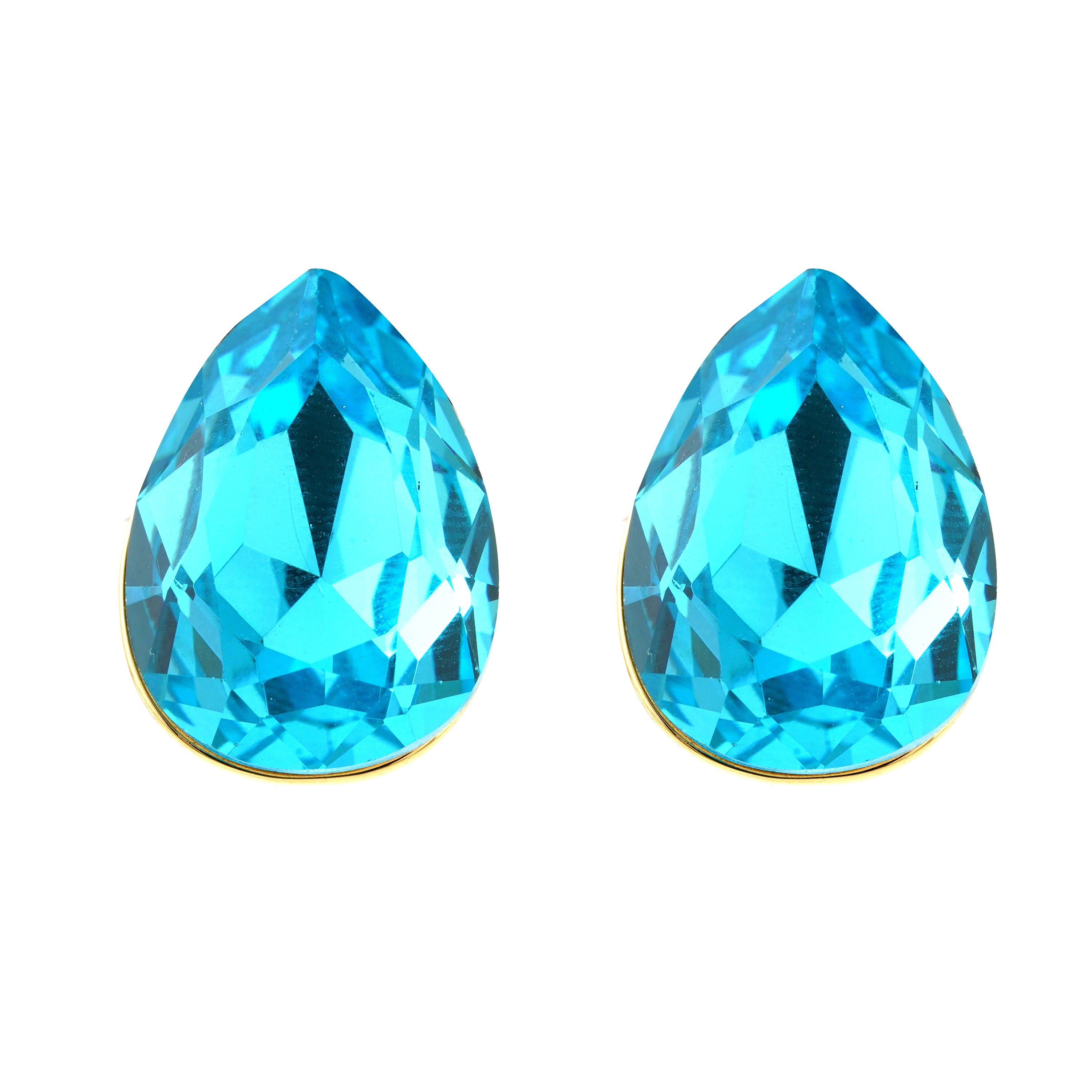 Aqua Crystal Teardrop Stud Earrings