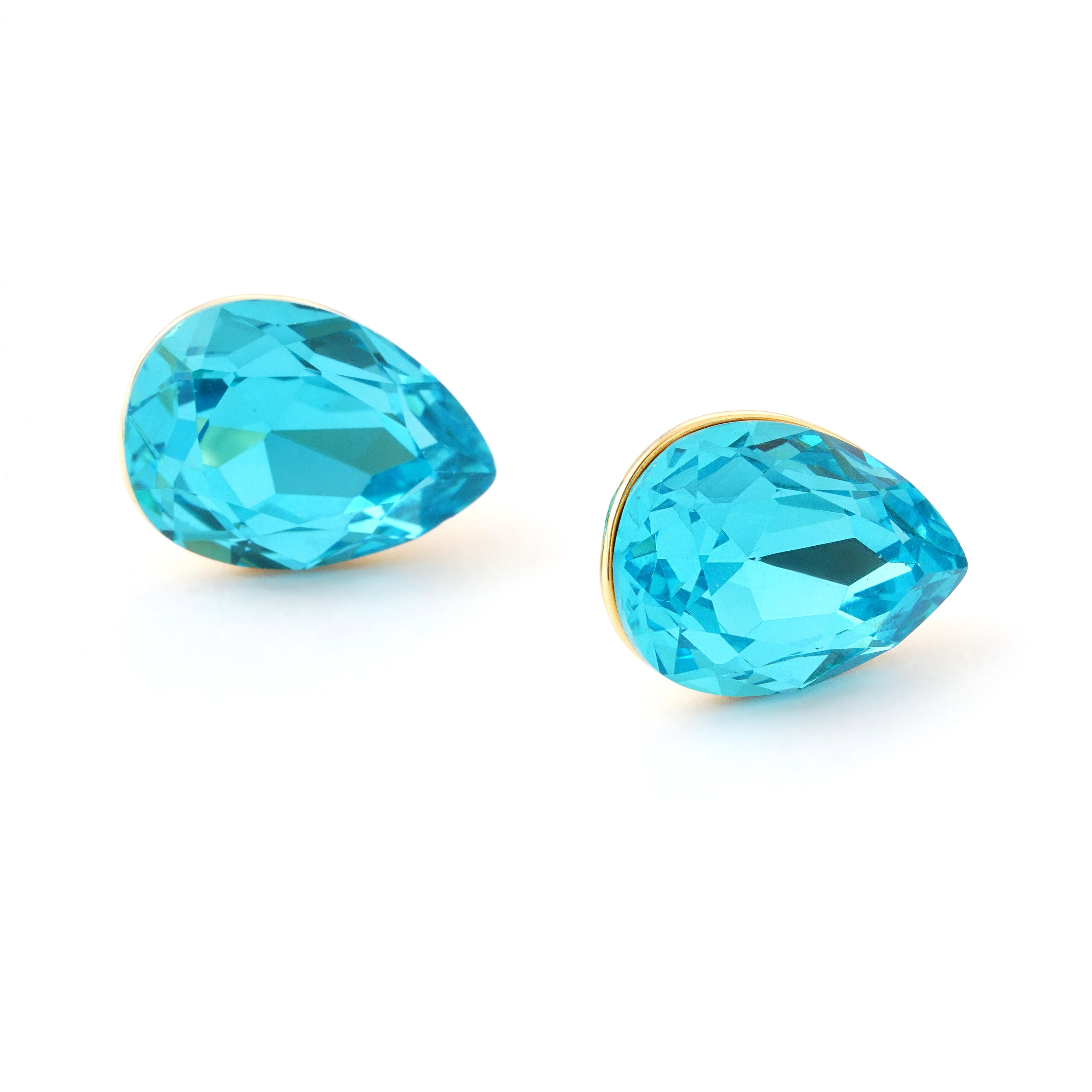 Aqua Crystal Teardrop Stud Earrings