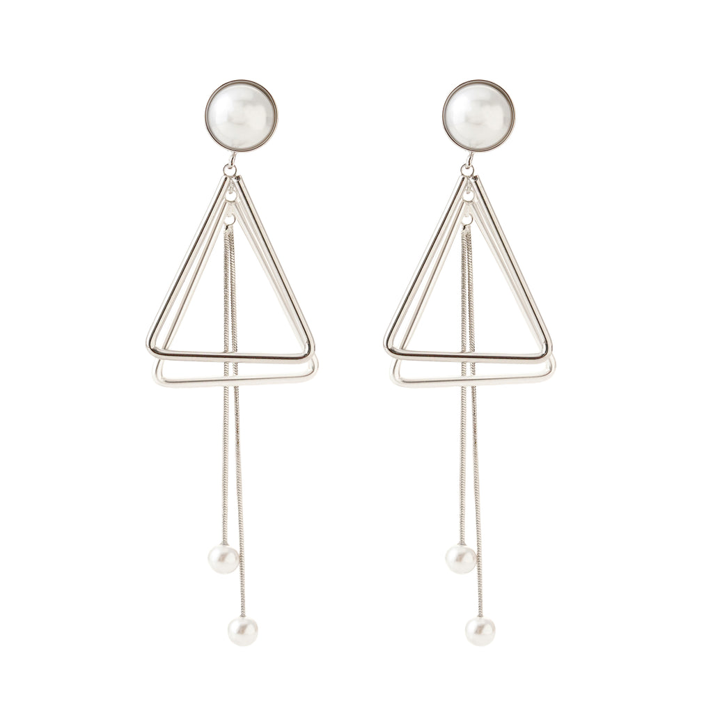 Geometric Pearl Drop Triangle Earrings