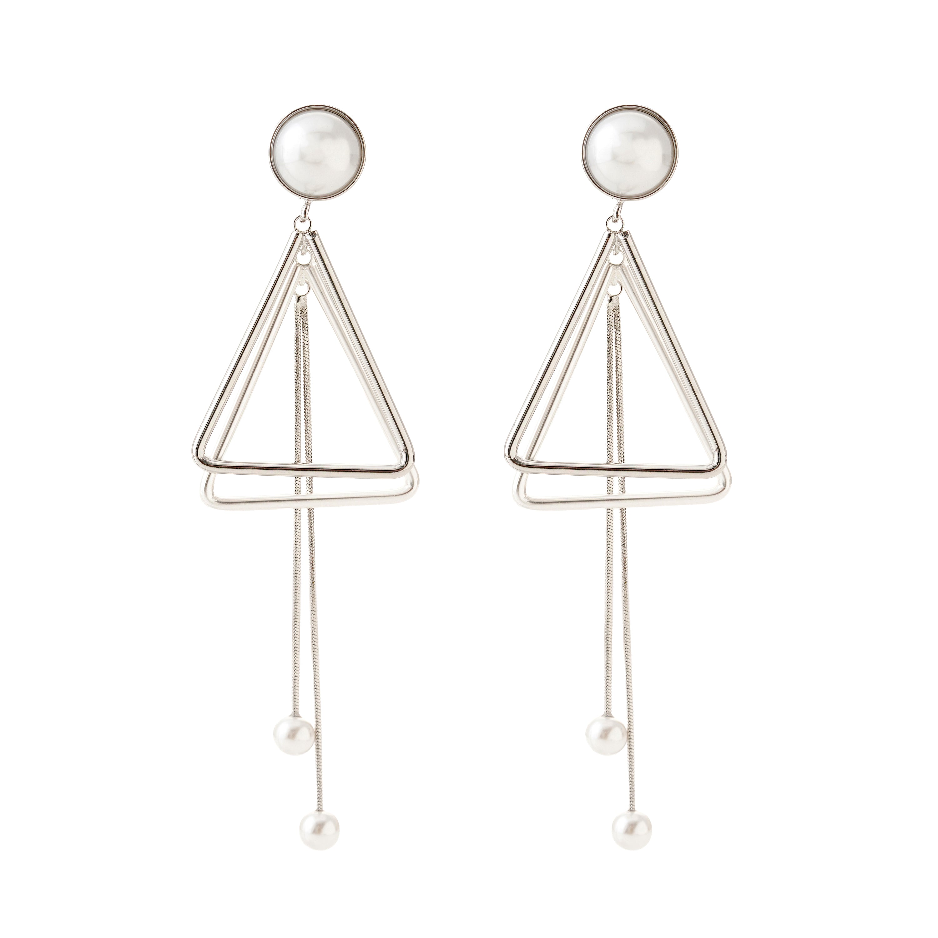 Geometric Pearl Drop Triangle Earrings