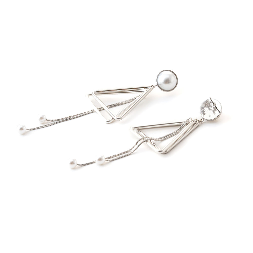 Geometric Pearl Drop Triangle Earrings