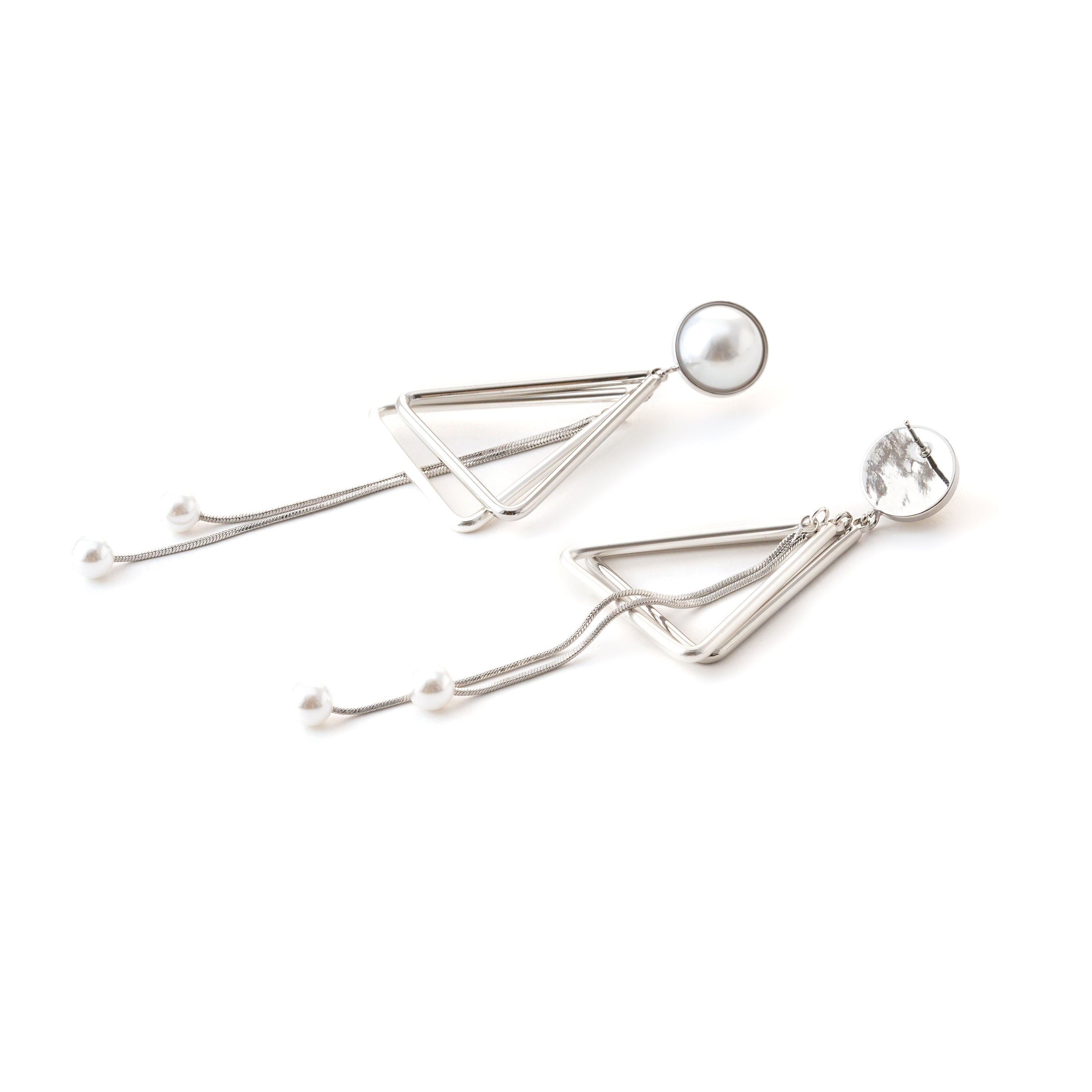 Geometric Pearl Drop Triangle Earrings
