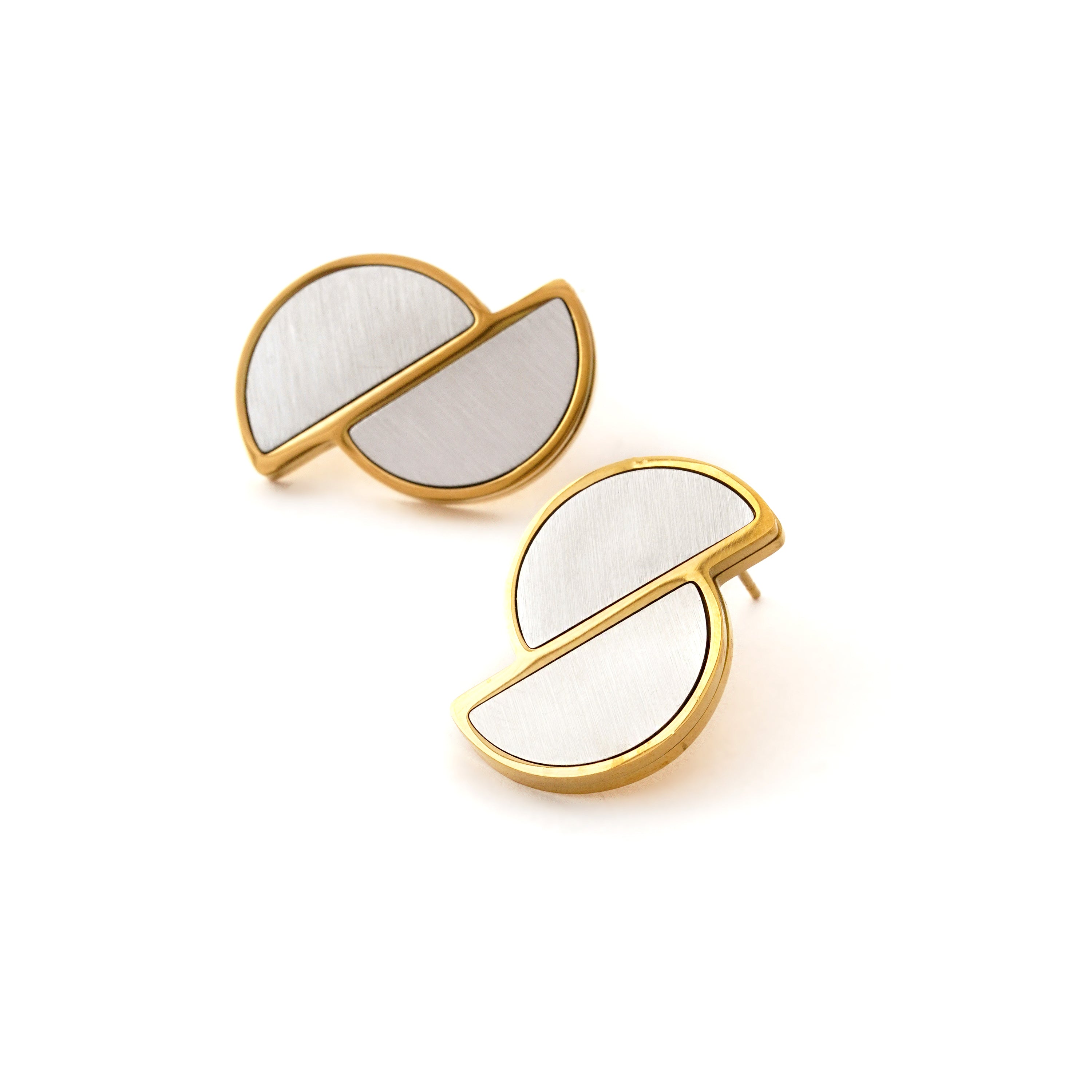 Dual-Tone Abstract Stud Earrings