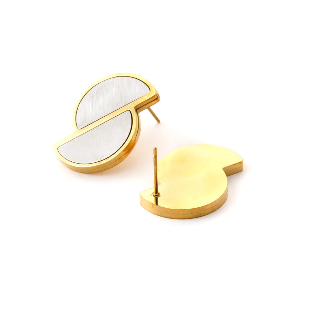 Dual-Tone Abstract Stud Earrings