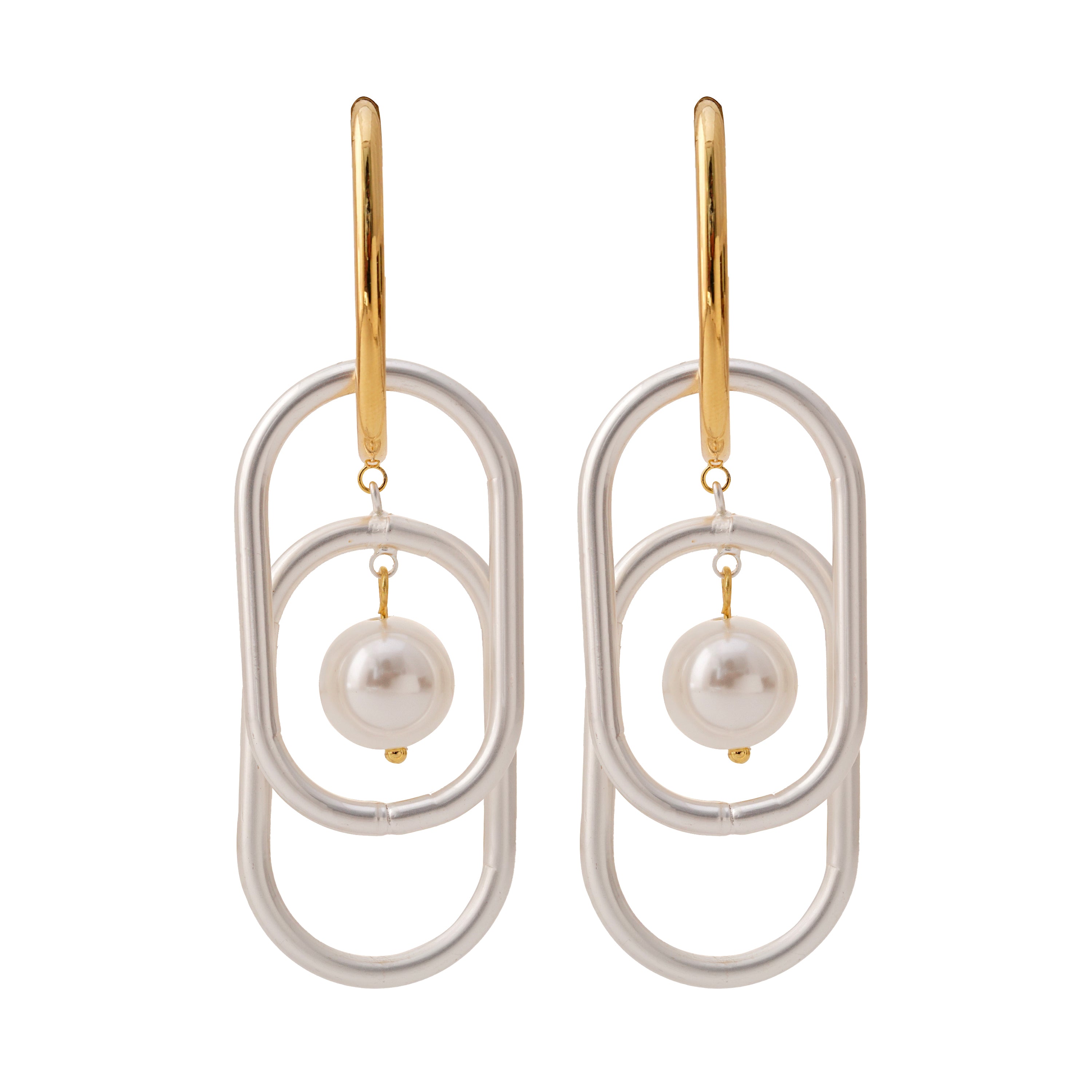 Dual-Tone Pearl Orbit Earrings