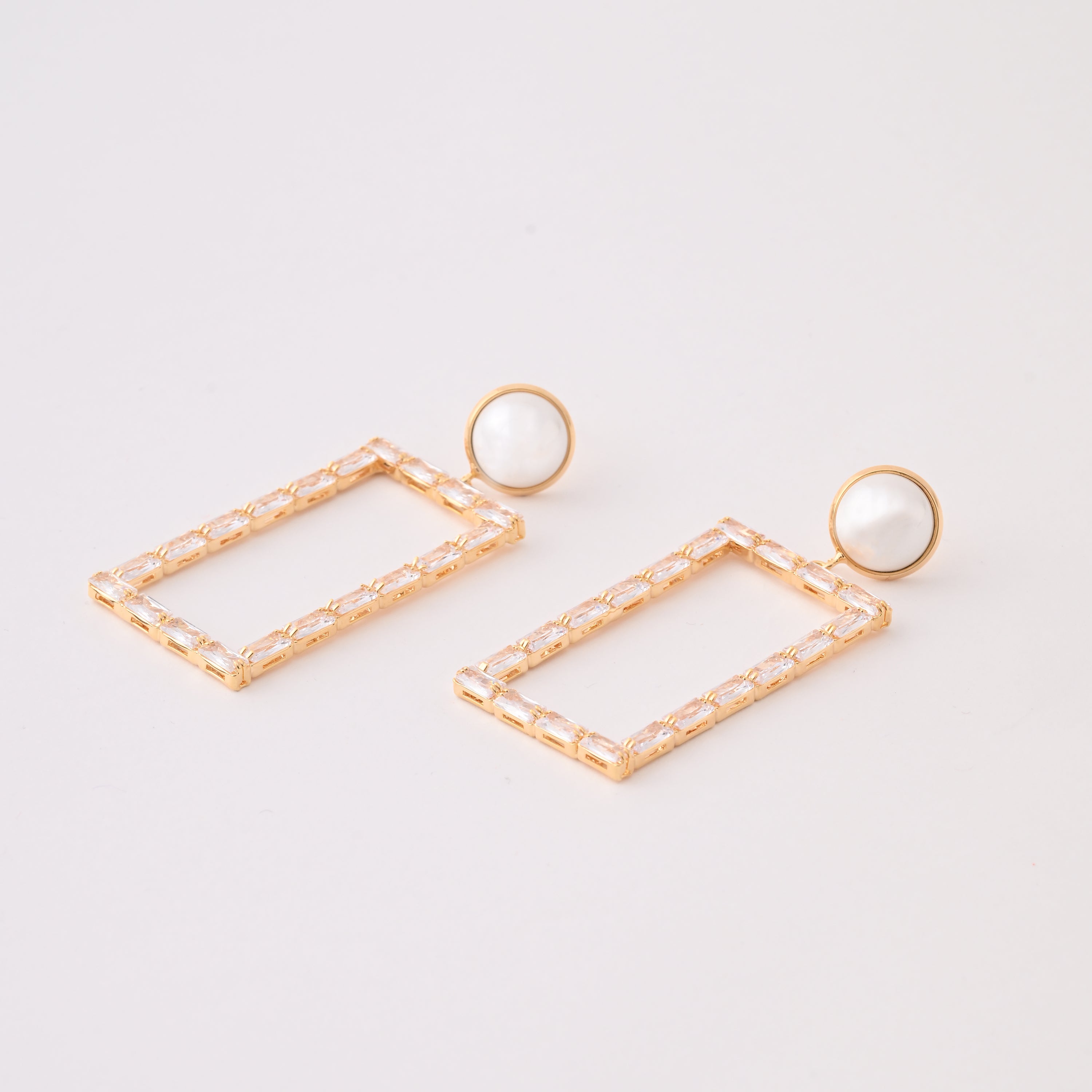 Elegant Pearl Studded Rectangle Drop Earrings