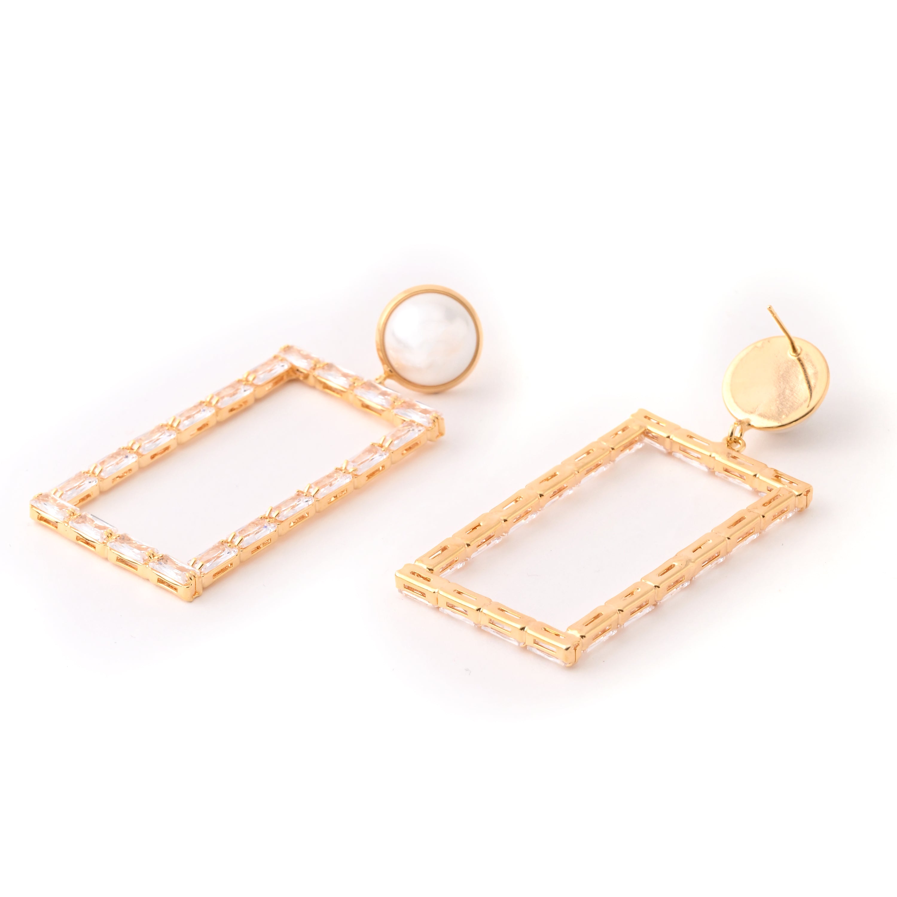 Elegant Pearl Studded Rectangle Drop Earrings