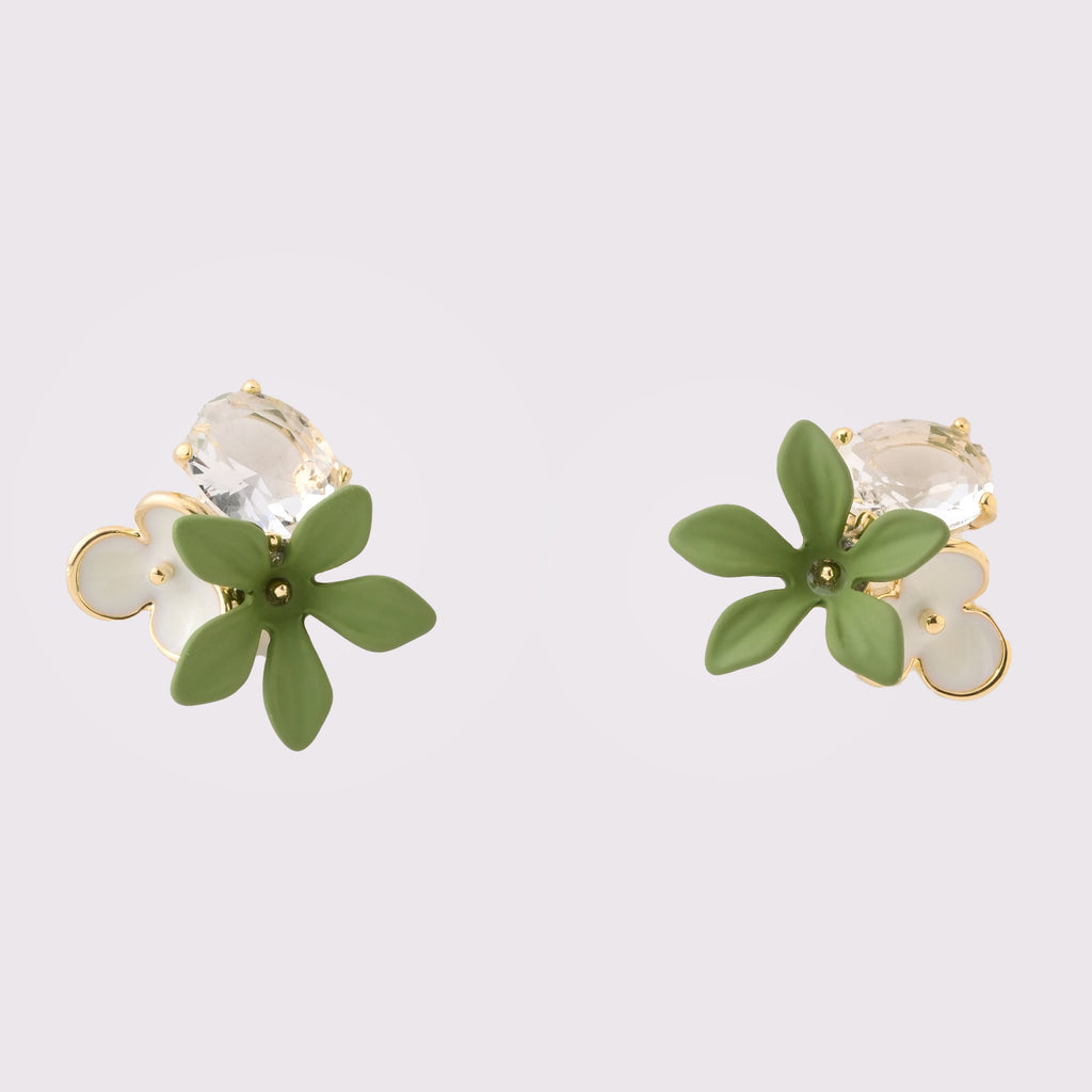 Green Blossom Crystal Stud Earrings