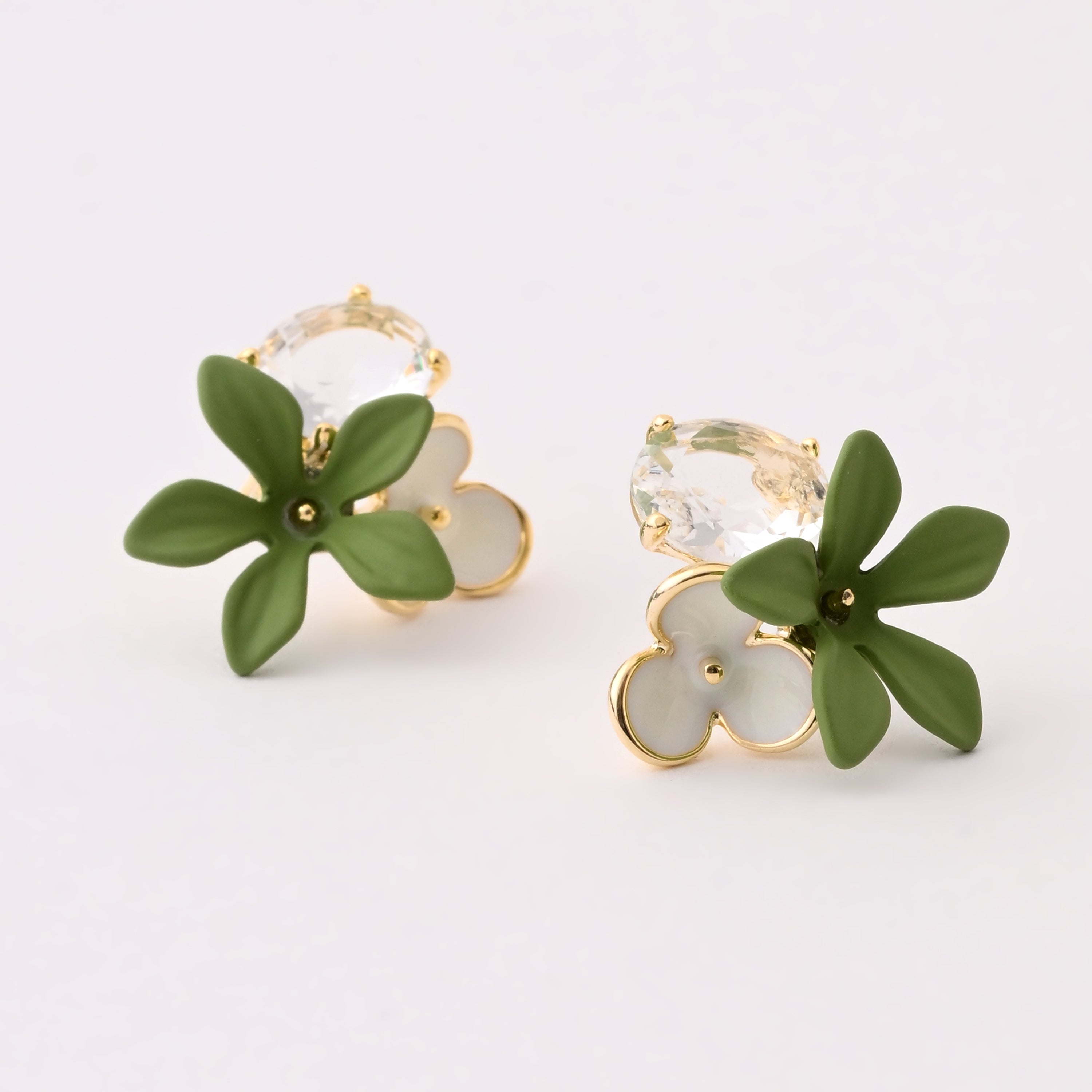 Green Blossom Crystal Stud Earrings