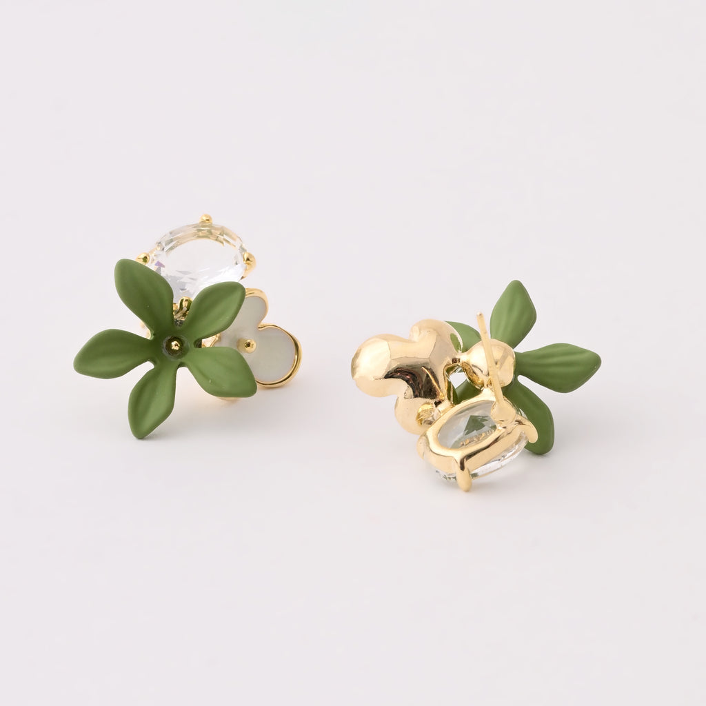 Green Blossom Crystal Stud Earrings